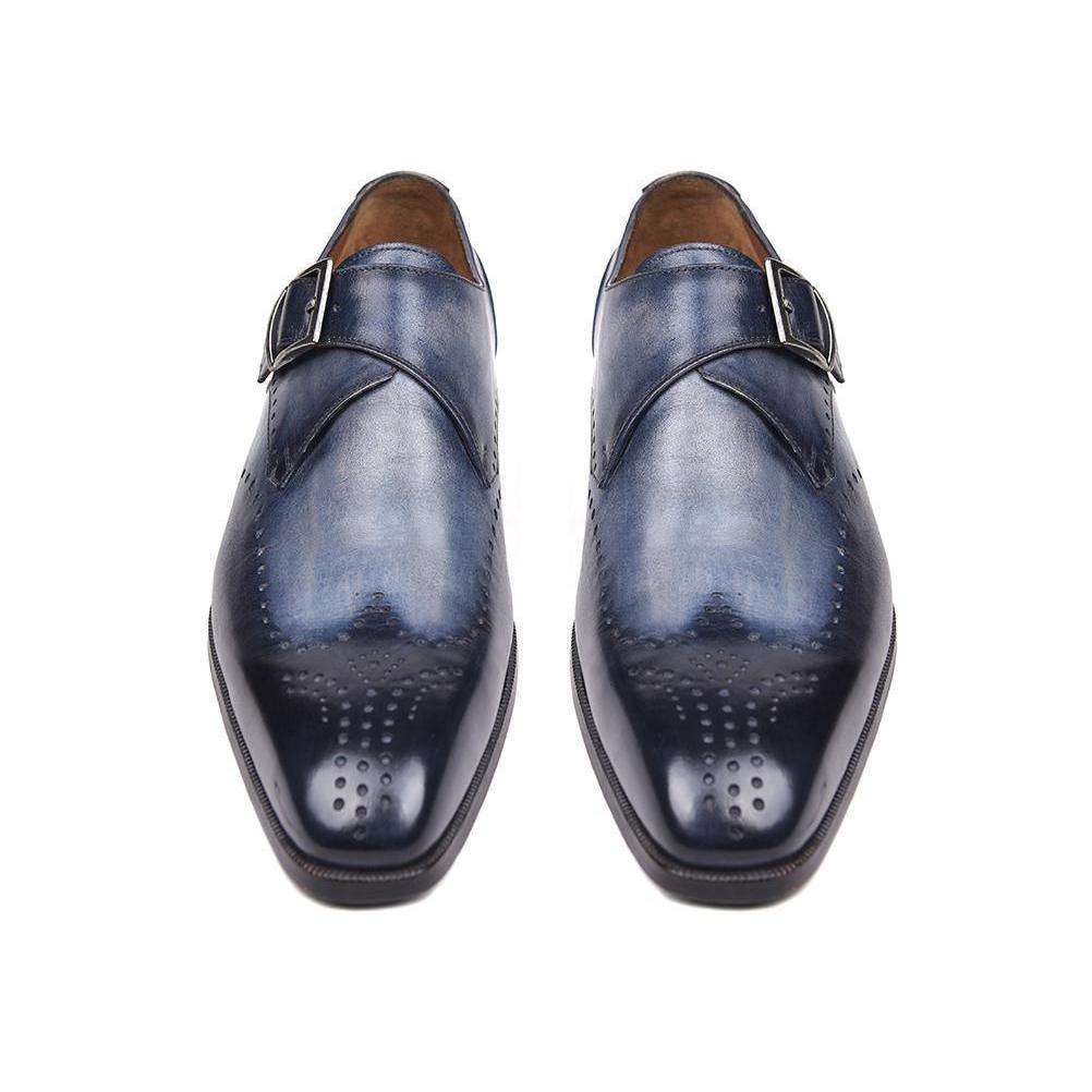 Paul Parkman Handmade Designer Shoes Wingtip Single Monkstraps Navy Loafers (PM5502)