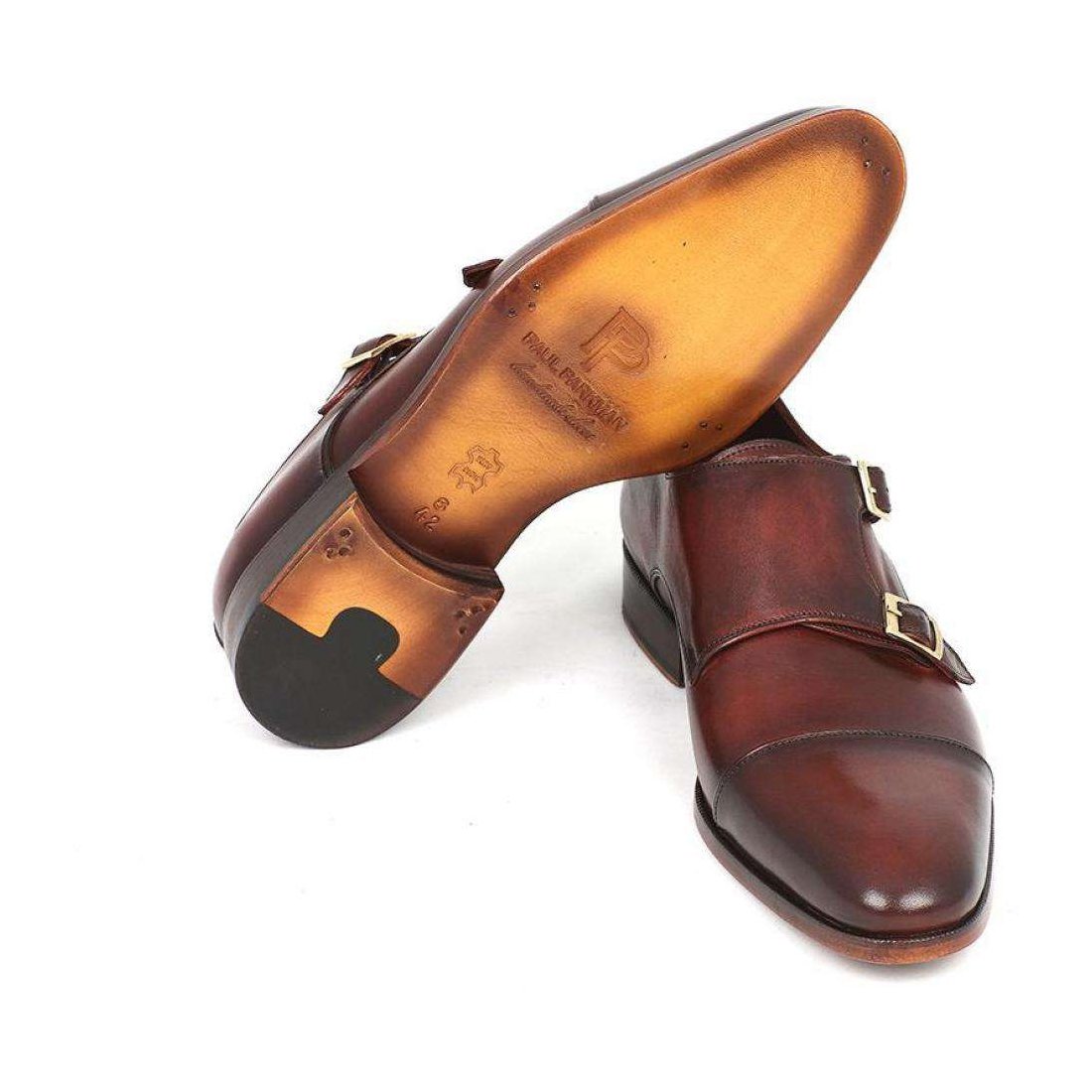 Paul Parkman Handmade Designer Shoes Men's Handmade Designer Shoes Cap-toe Double Monkstraps Brown Loafers (PM5218)