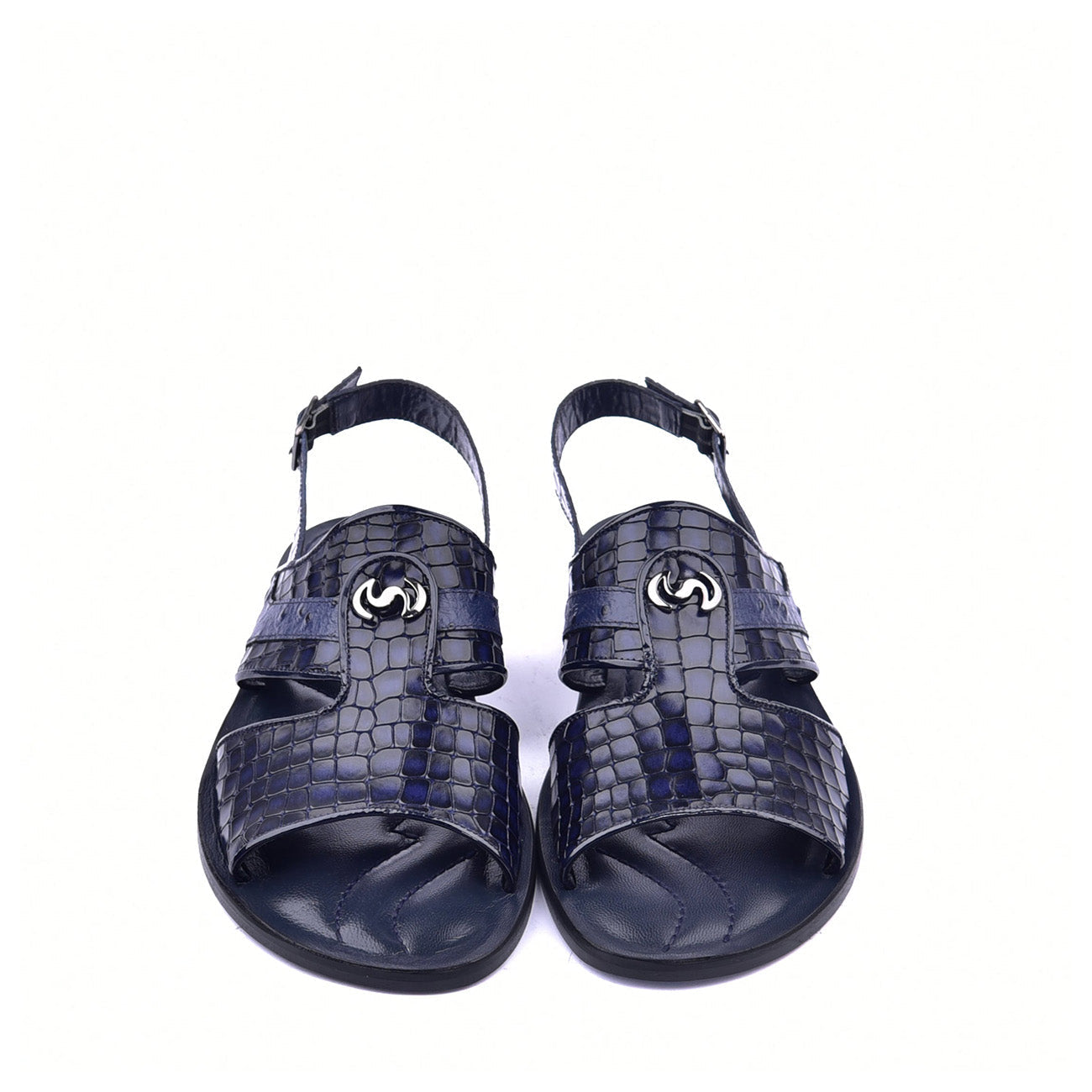 Corrente C0076 5829S Men's Shoes Navy Embossed Leather and Ostrich Sandals (CRT1361)