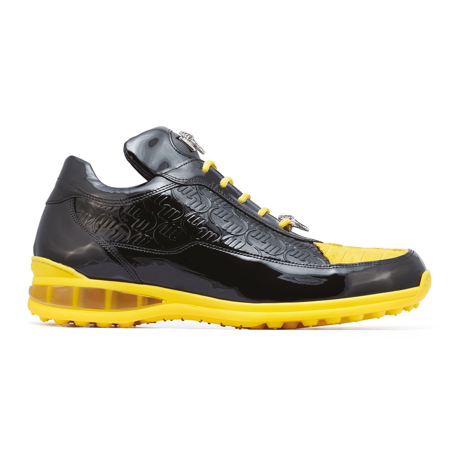 Mauri Bubble 8900/2 Men's Shoes Black & Yellow Exotic Crocodile / Patent Leather Sneakers (MAS5280)