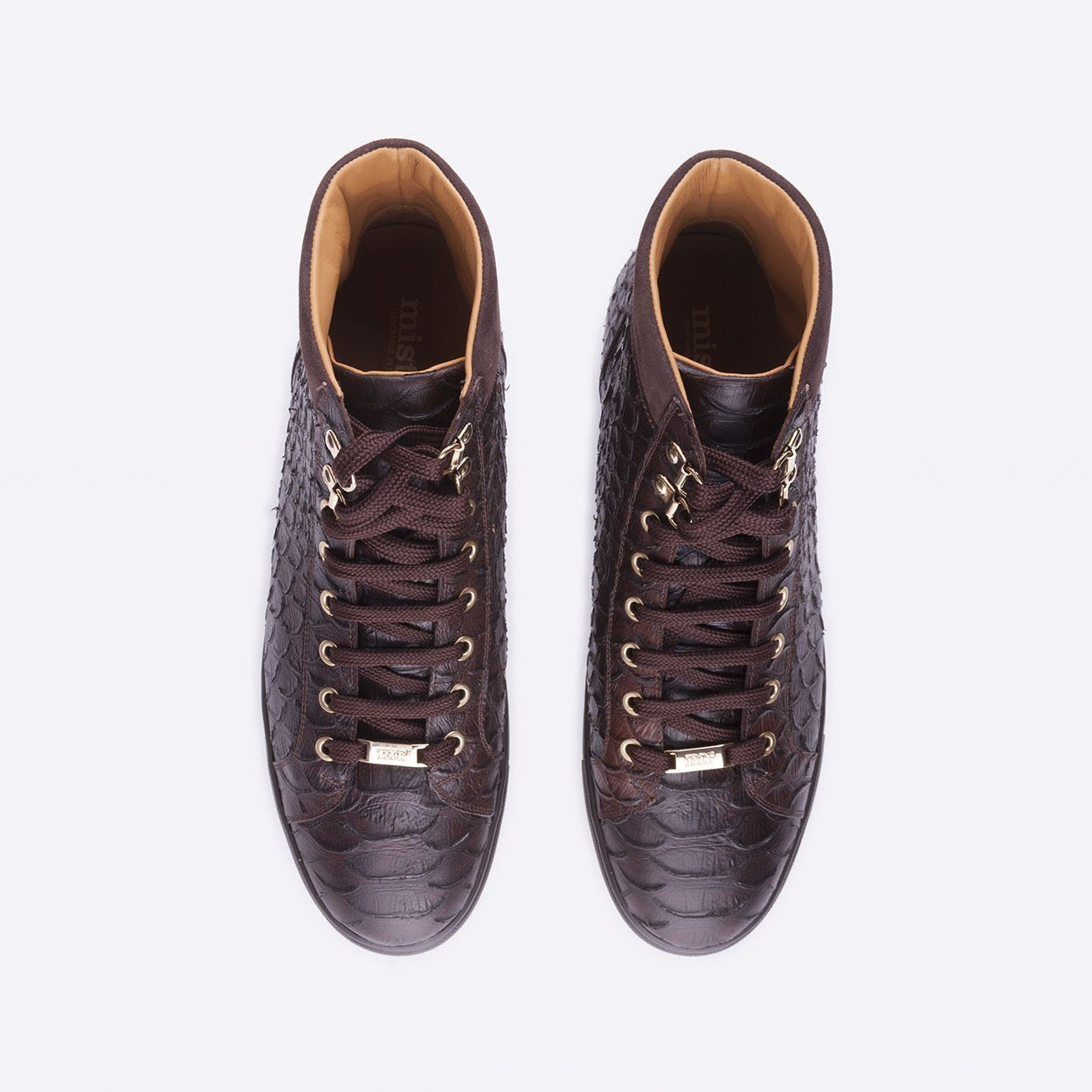 Mister 39598 Jocar Men's Shoes Brown Python Print / Calf-Skin Leather High-Top Sneakers (MIS1009)