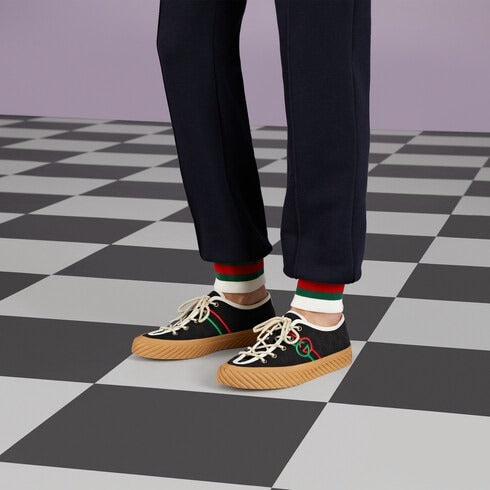 Gucci 703032 FAA5A 1182 Men's Shoes Black Canvas Interlocking G Trainer Sneakers (GGM1738)