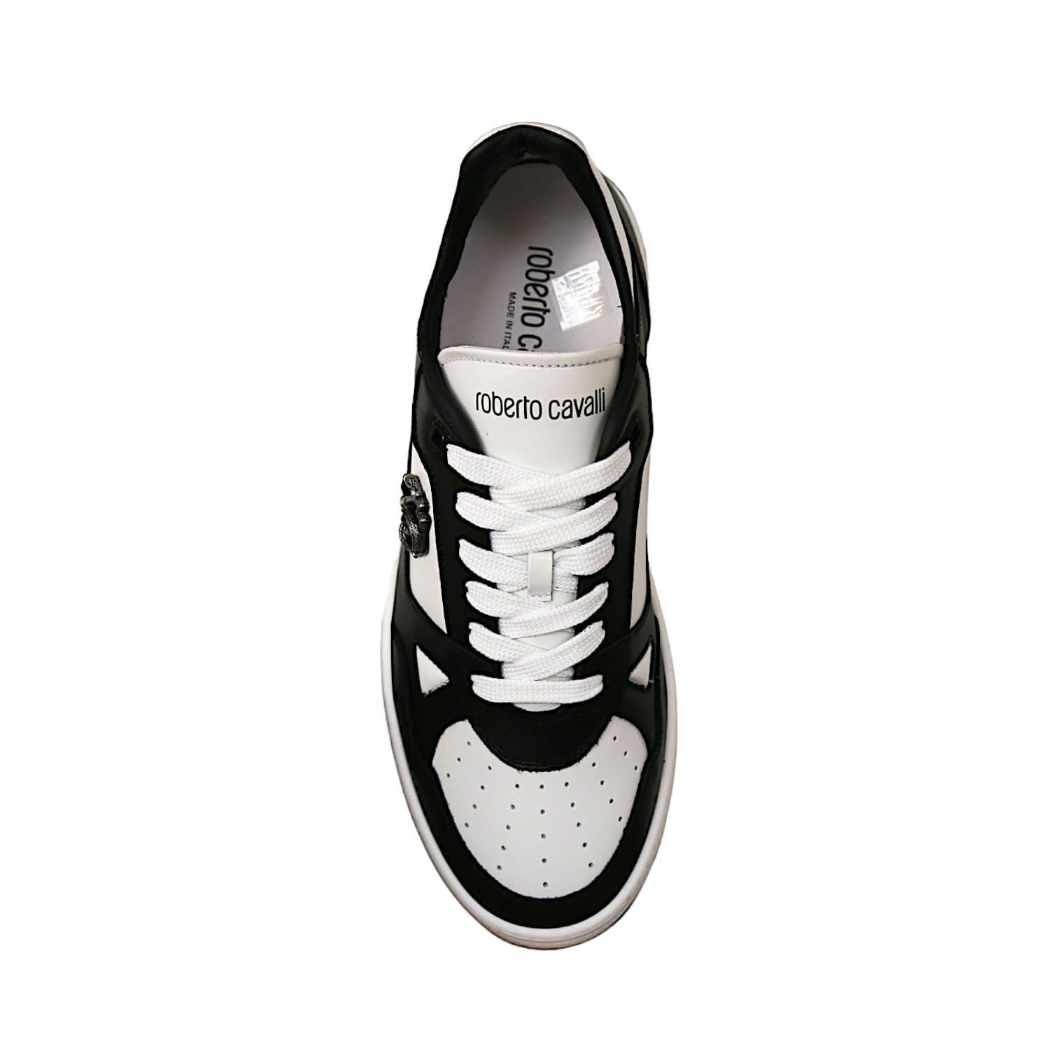 Roberto Cavalli 22536-B Men's Shoes Black & White Calf-Skin Leather Casual Sneakers (RC1004)