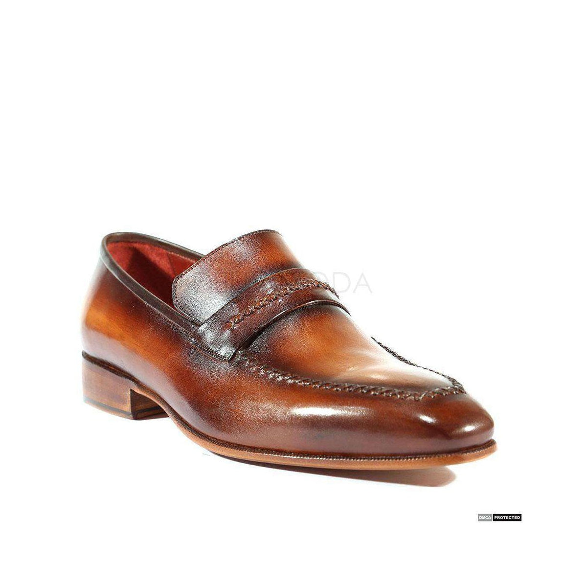 Paul Parkman Handmade Designer Shoes Handmade Men's Designer Shoes Stitched Hand-Painted Brown Loafers (PM1020)