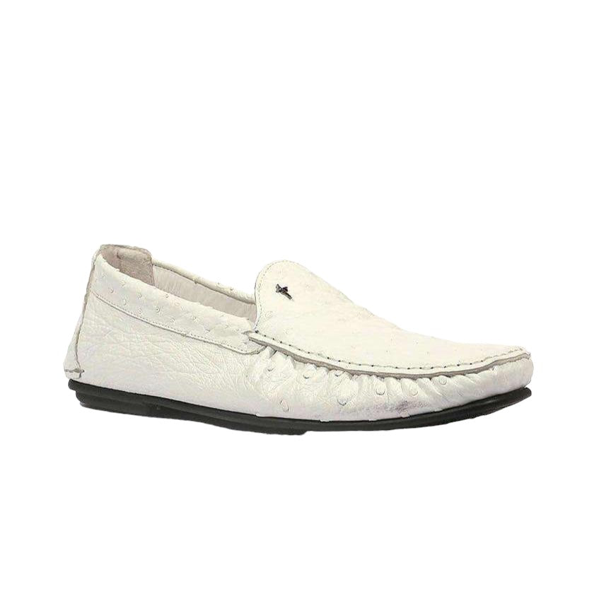 Cesare Paciotti Luxury Italian Men's Struzzo Ostrich Skin Bianco White Moccassins (CPM5369)