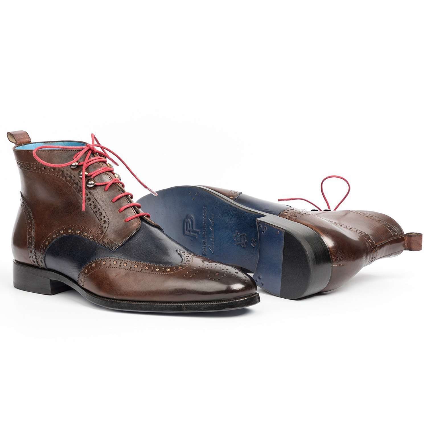 Paul Parkman Handmade Designer Shoes Wingtip Dual Tone Brown & Blue Ankle Boots (PM5610)