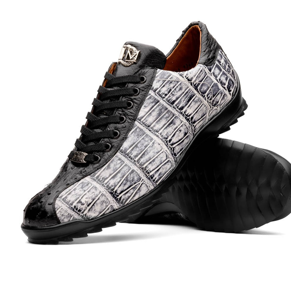 Marco Di Milano Saulo Men's Shoes Green & Cognac Exotic Ostrich / Alligator Casual Sneakers (MDM1045)