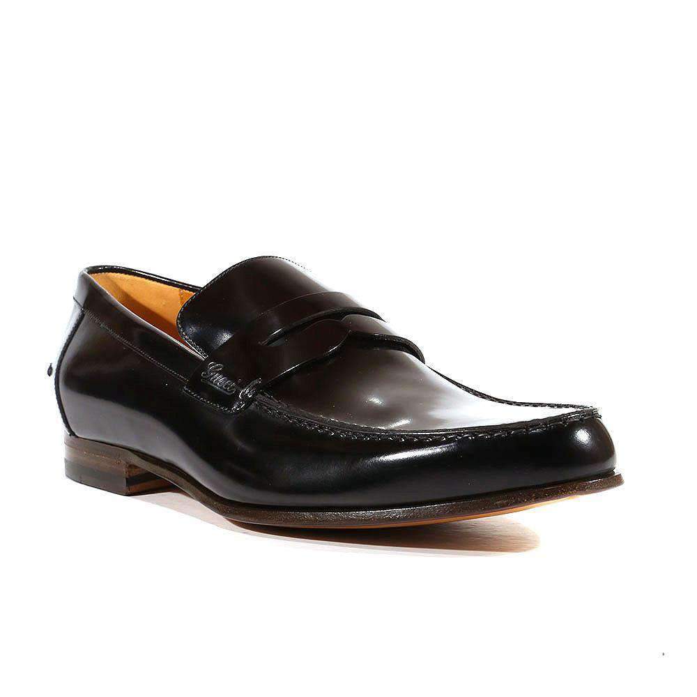 Gucci Men's Designer Shoes Black Leather Loafers with Logo Style 181797 (GGM1507)