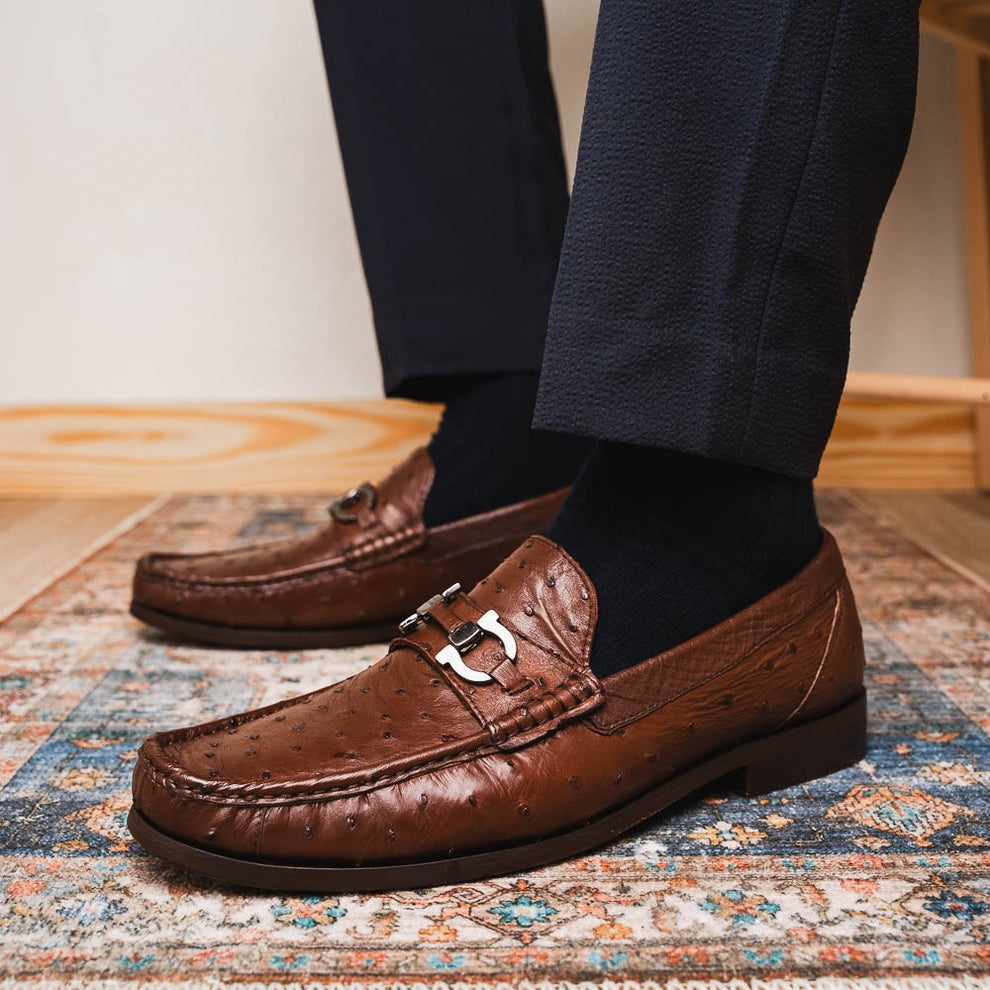 Marco Di Milano Ferrioni Men's Shoes Exotic Ostrich Horsebit Moccasin loafers (MDM1171)