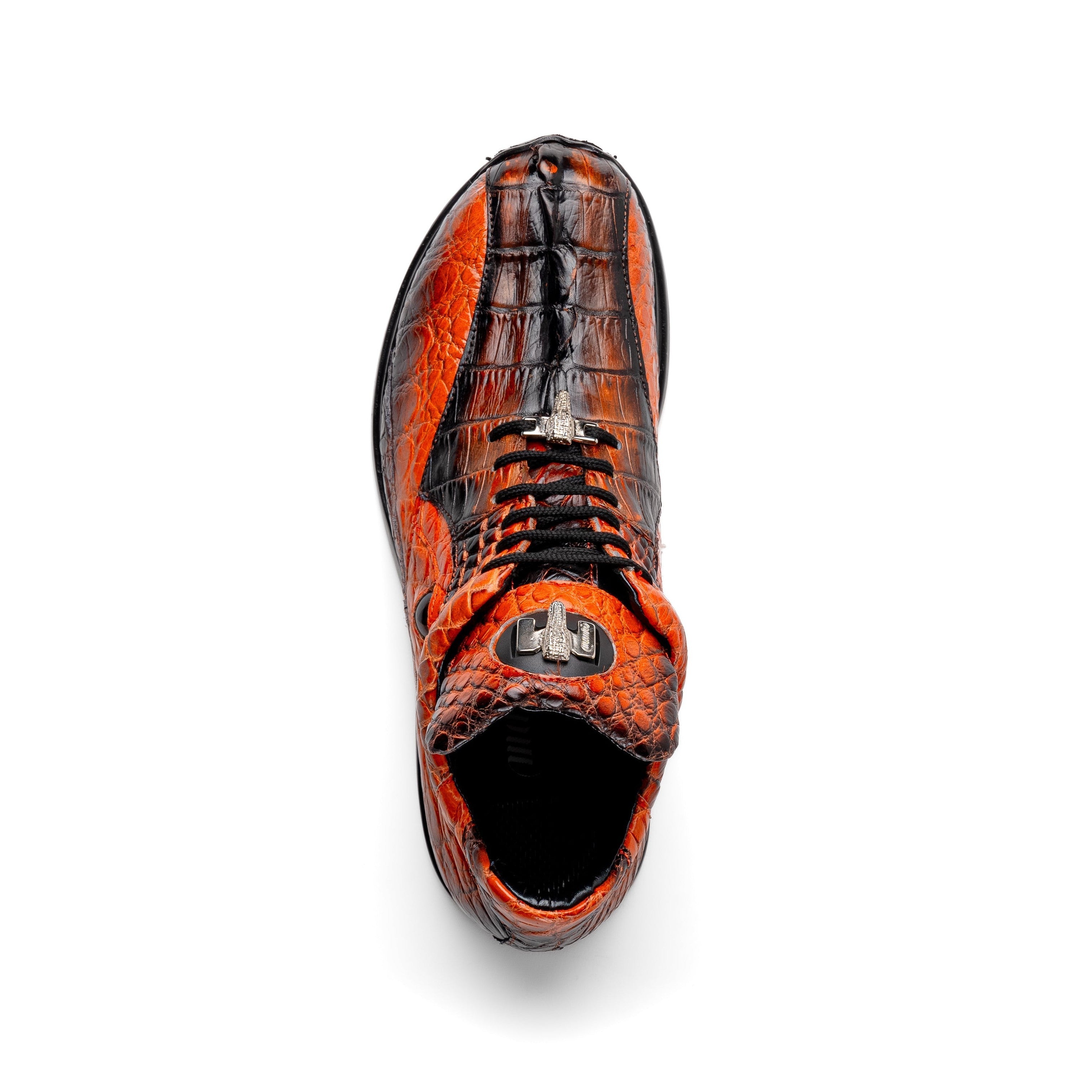 Mauri Hazard 8596-3 Men's Shoes Orange with Black Finished Exotic Alligator / Hornback Sneakers (MA5565)