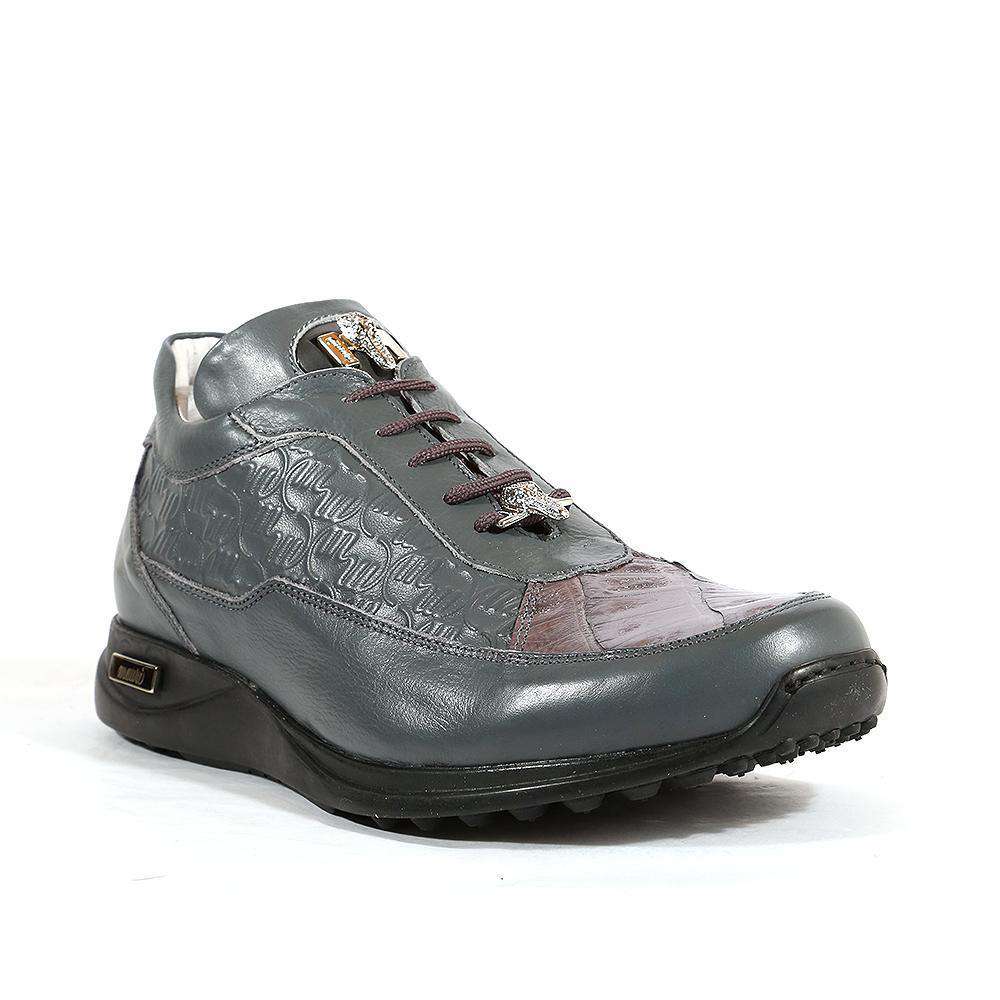 Mauri Designer Shoes 8900/2 Italian Mens Designer Shoes King Nappa Embossed / Croco Medium Grey Sneakers (MA1114)