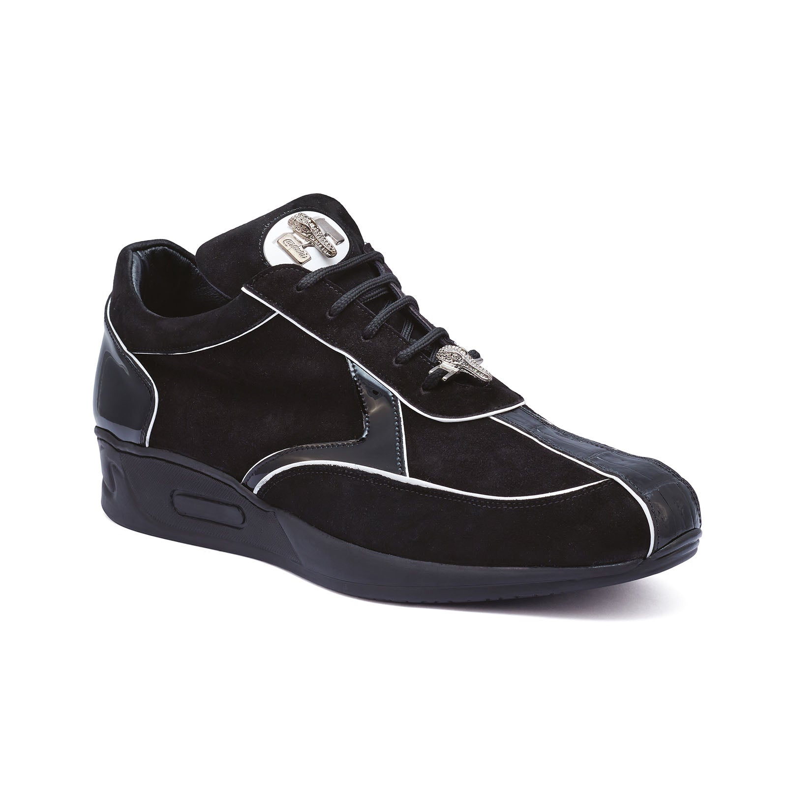 Mauri Jackpot M791 Men's Shoes Black Exotic Crocodile / Suede / Patent Leather Sneakers (MA5267)