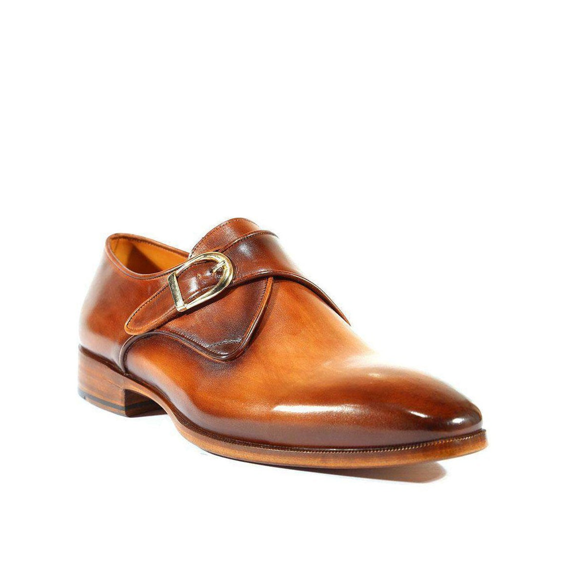 Paul Parkman Handmade Designer Shoes Handmade Men's Designer Shoes Monkstrap Dress Hand-Painted Brown / Camel Loafers (PM1021)