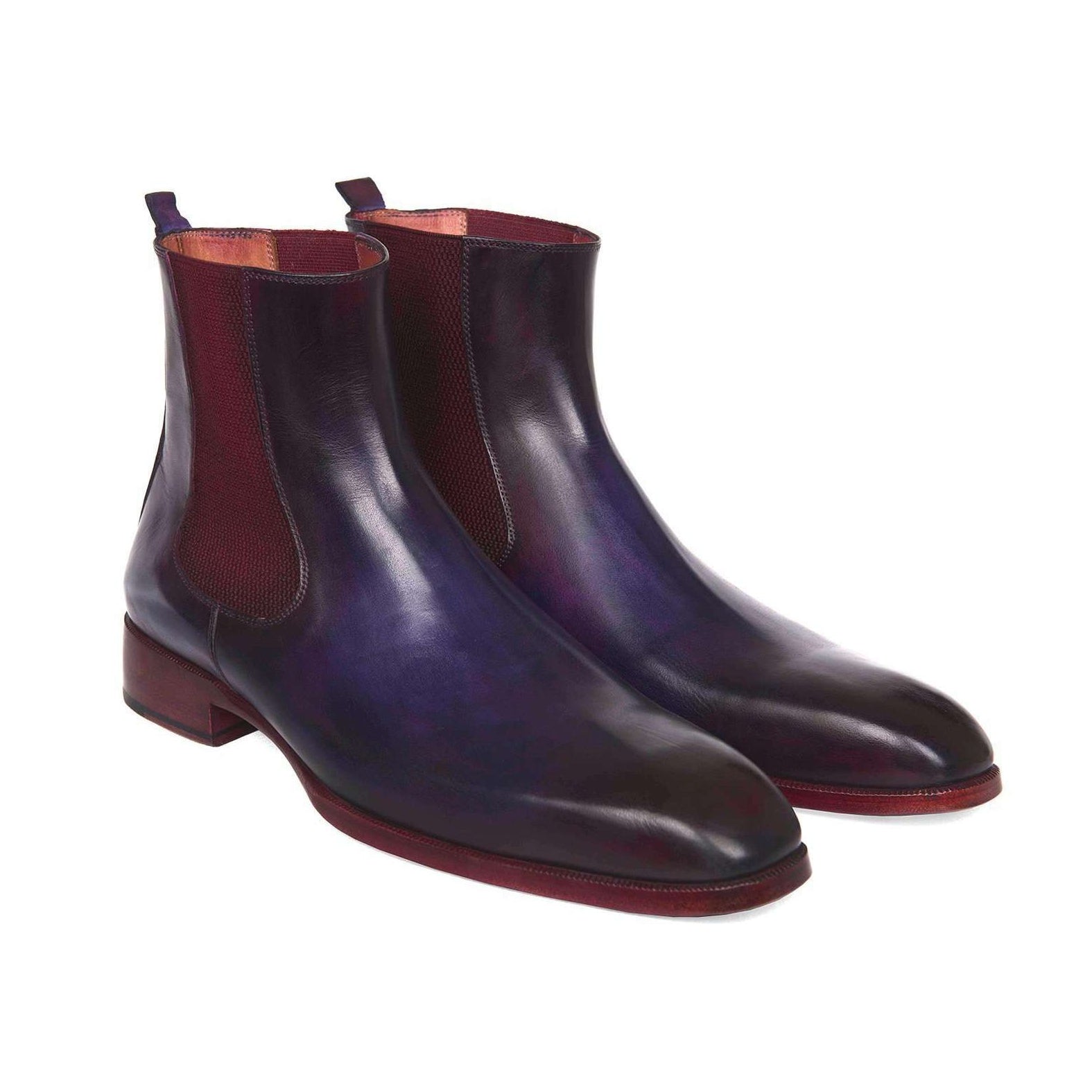 Paul Parkman Handmade Designer Shoes Navy & Purple Chelsea Boots (PM5602)