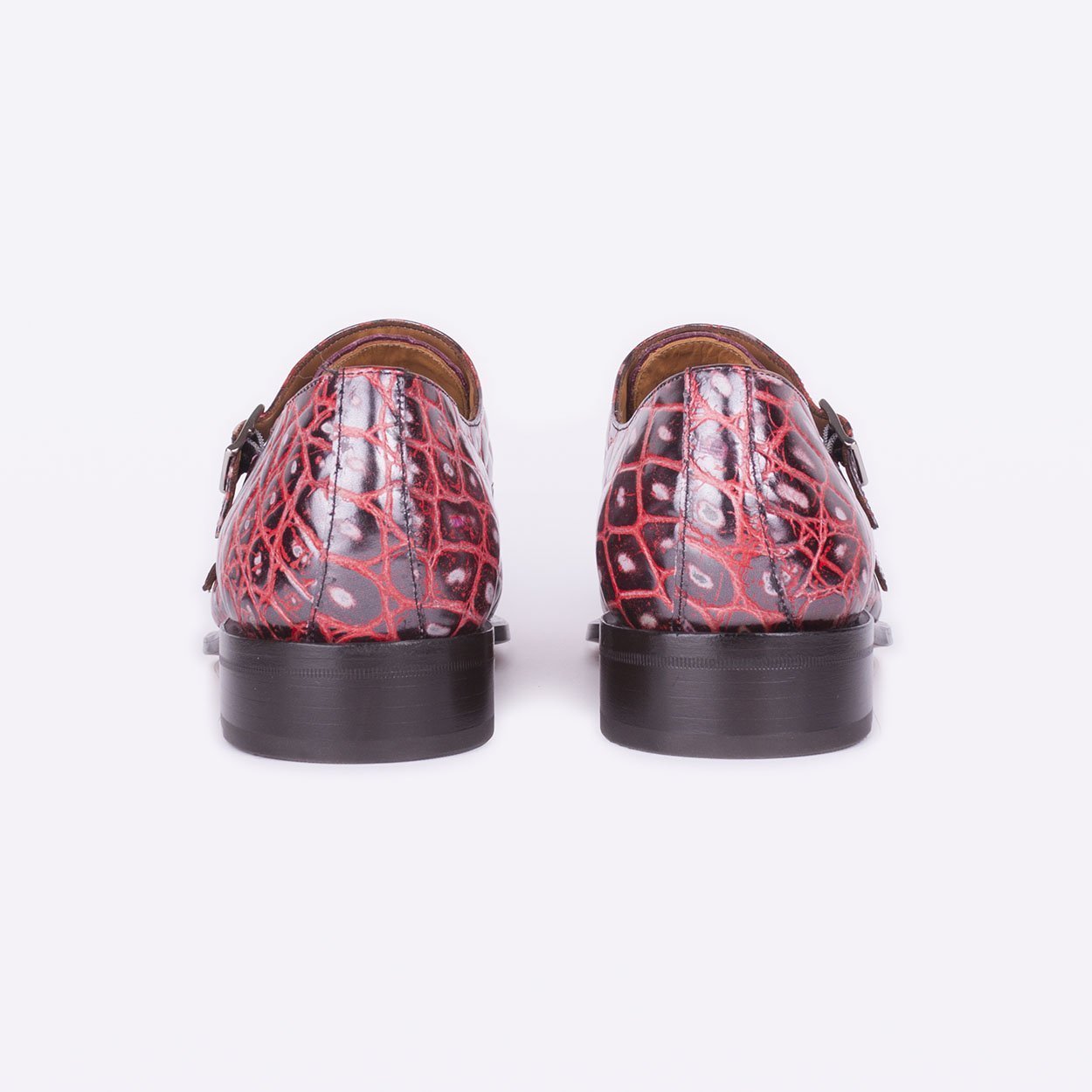 Mister 40079 Buxan Men's Shoes Burgundy Crocodile Print / Calf-Skin Leather Monk-Straps Loafers (MISS1052)