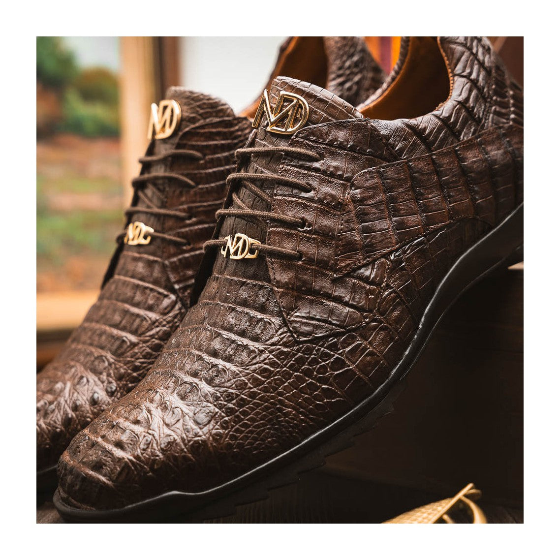 Marco Di Milano Kratos Men's Shoes Brown Exotic Caiman Crocodile Sport Sneakers (MDM1176)