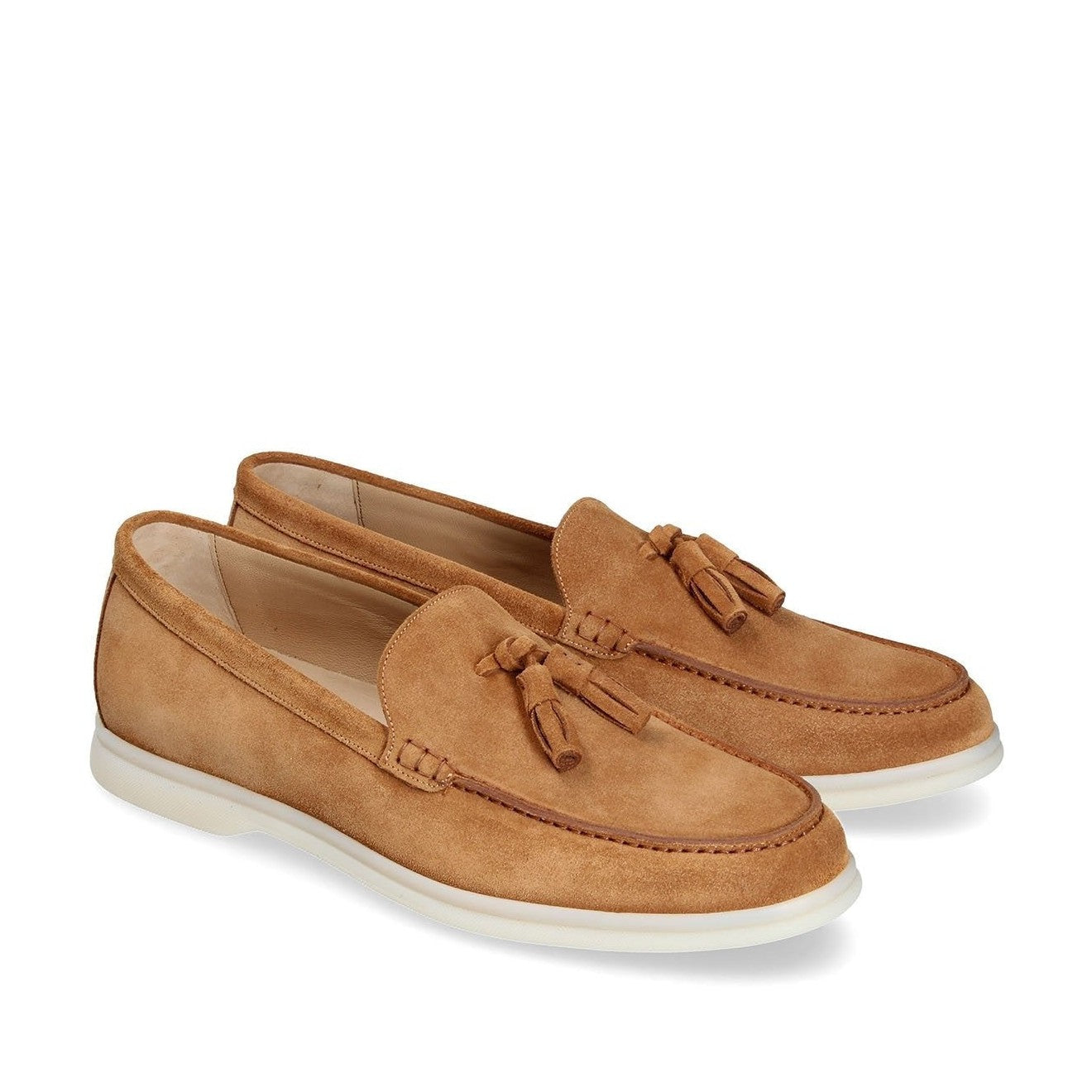 Franceschetti Amalfi Men's Shoes Light Brown Suede Leather Slip-On Tassels Sneakers (FCCT1012)