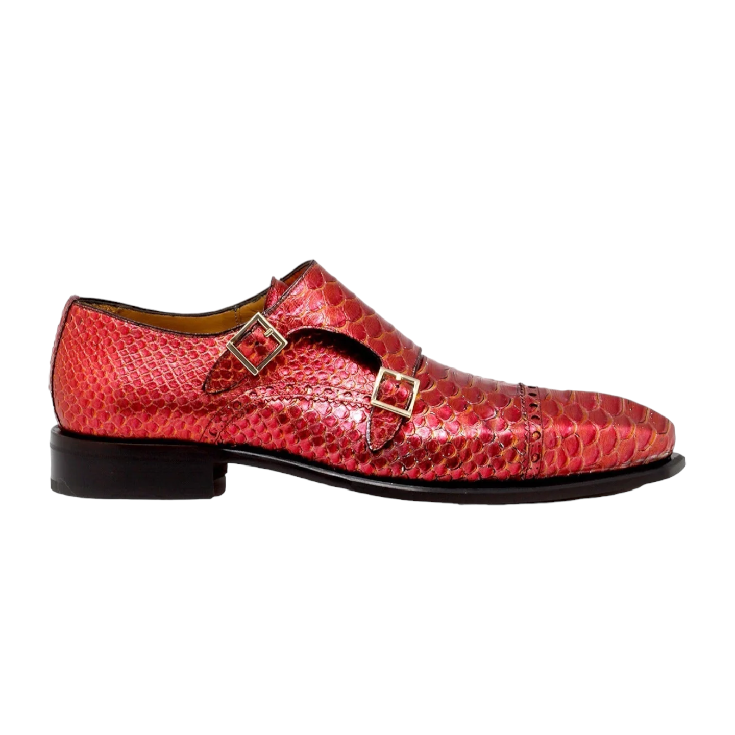 Mister Cardo 40418 Men's Shoes Red Snake Print Monk-Straps Loafers (MIS1127)