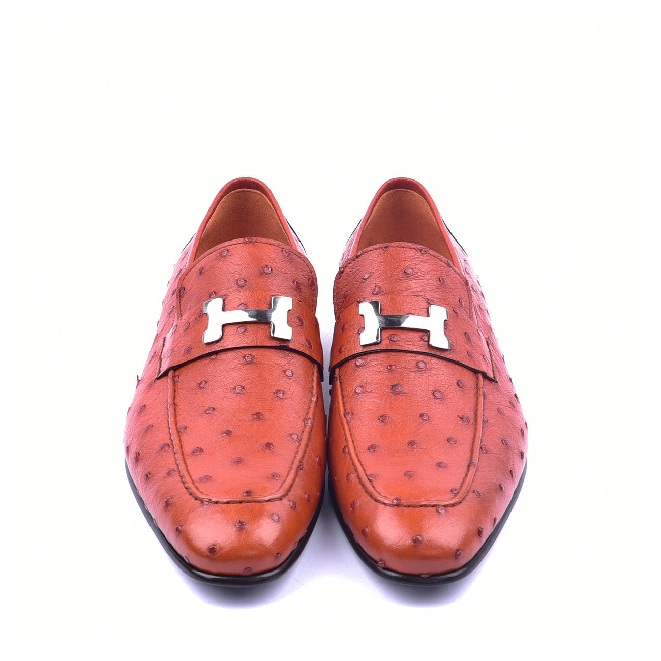Corrente C02008 5760 Men's Shoes Rust Genuine Ostrich Silver H Buckle Loafers (CRT1374)