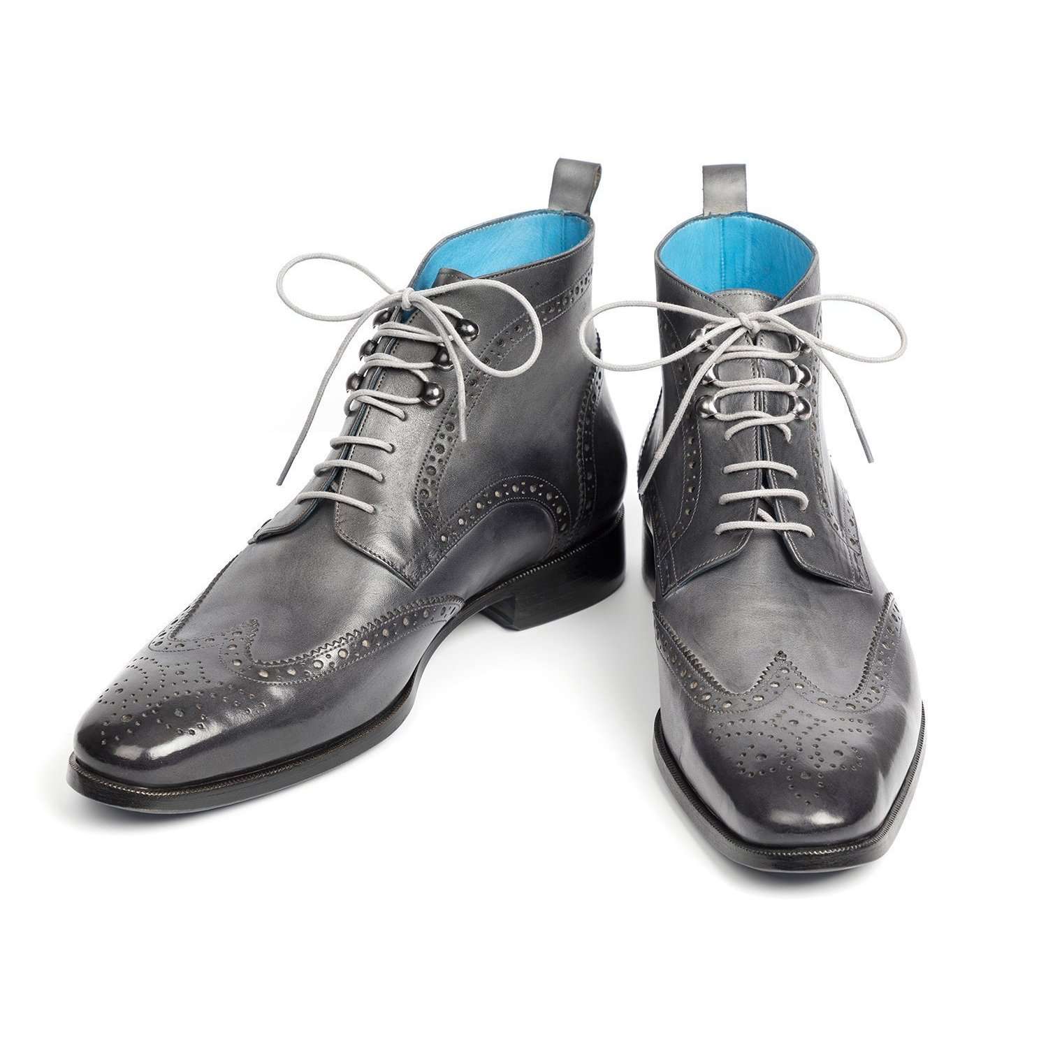 Paul Parkman Handmade Designer Shoes Wingtip Hand-Painted Gray Ankle Boots (PM5612)