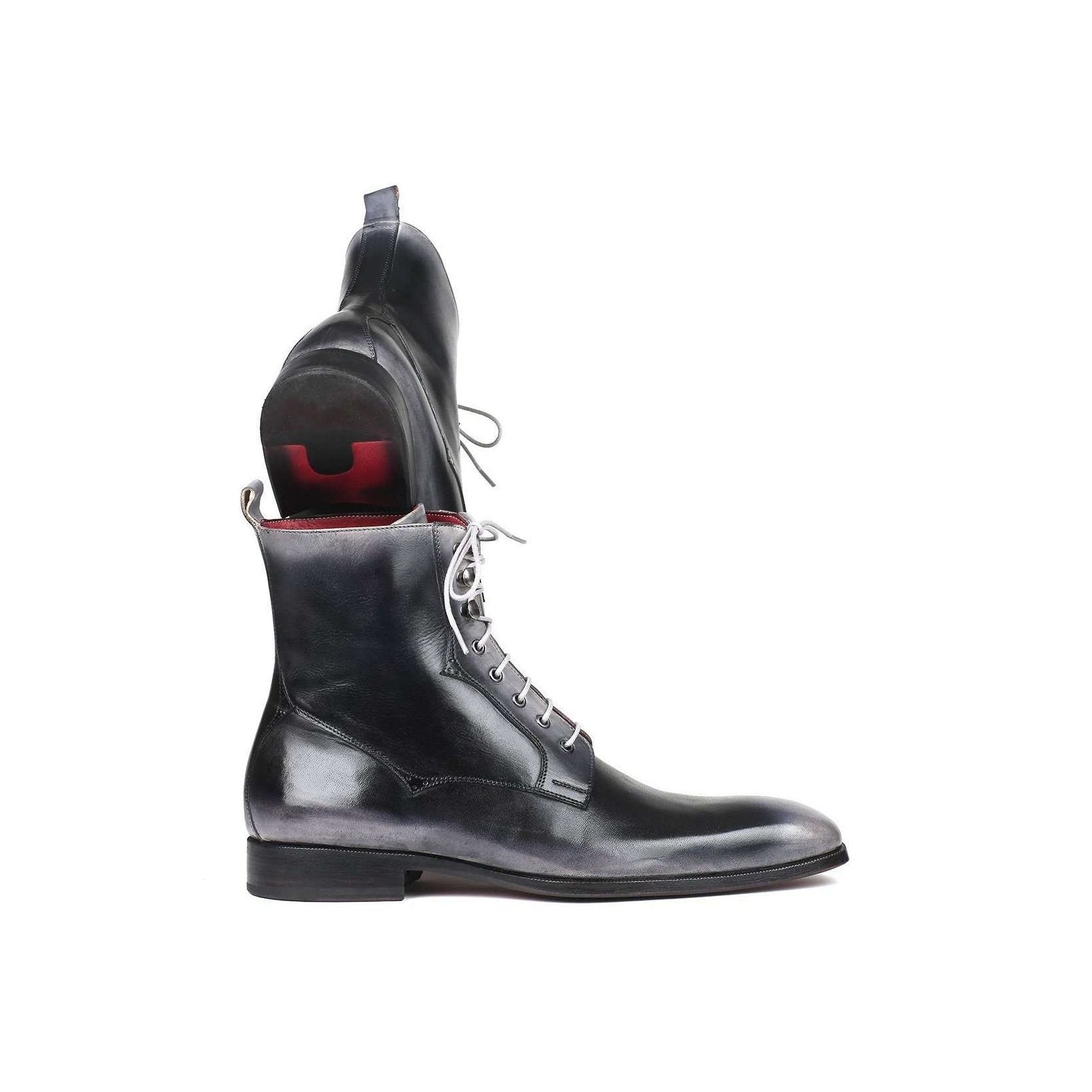 Paul Parkman Handmade Designer Shoes Men's Gray Burnished Leather Lace-Up Boots (PM5866)