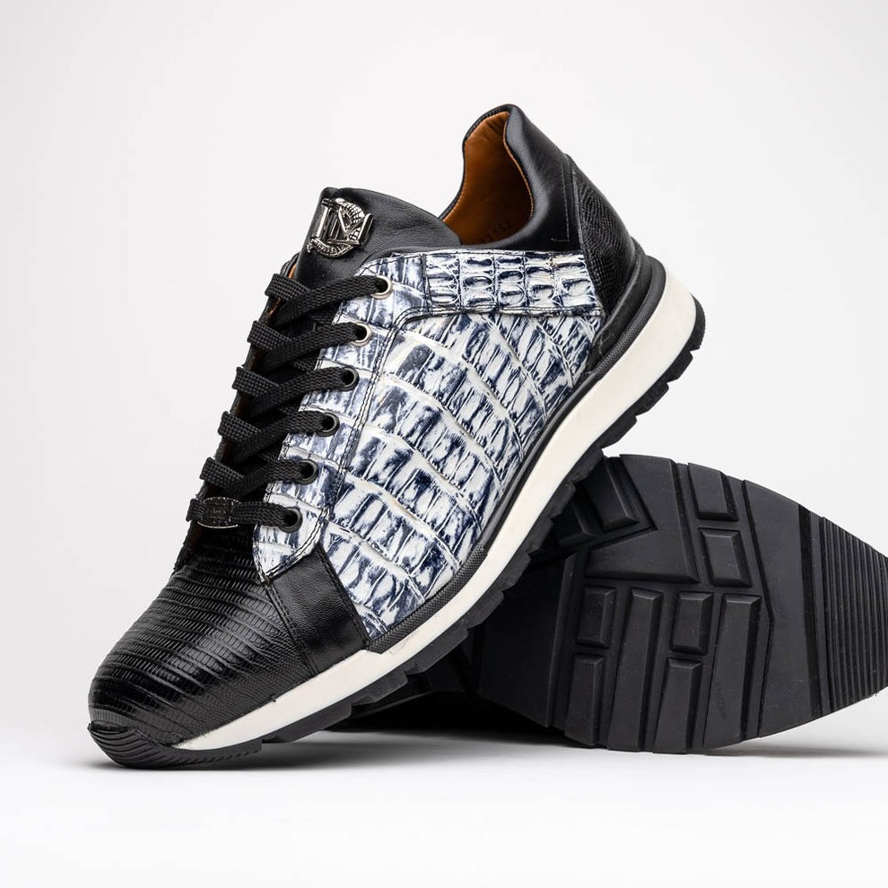 Marco Di Milano Portici Men's Shoes Wine & Black Exotic Lizard / Crocodile Casual Sneakers (MDM1016)