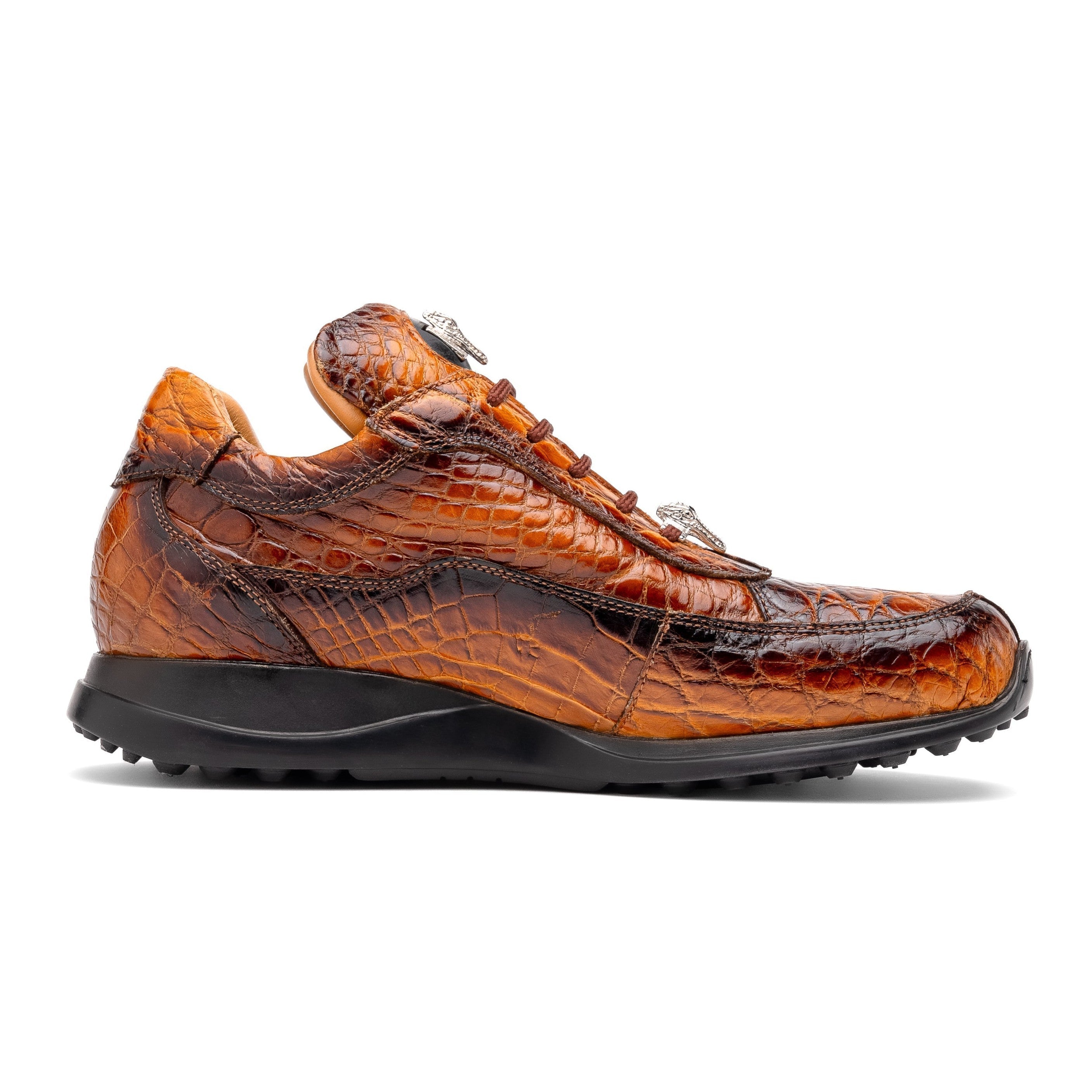 Mauri Bloodshed 8900/2 Men's Shoes Toffee with Gold Finished Exotic Alligator Sneakers (MA5564)
