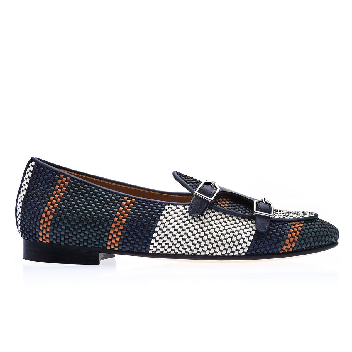 SUPERGLAMOUROUS Tangerine 7 Tetris Men's Shoes Multi-Color Hand-Loomed Leather Monk-Straps Belgian Loafers (SPGM1137)