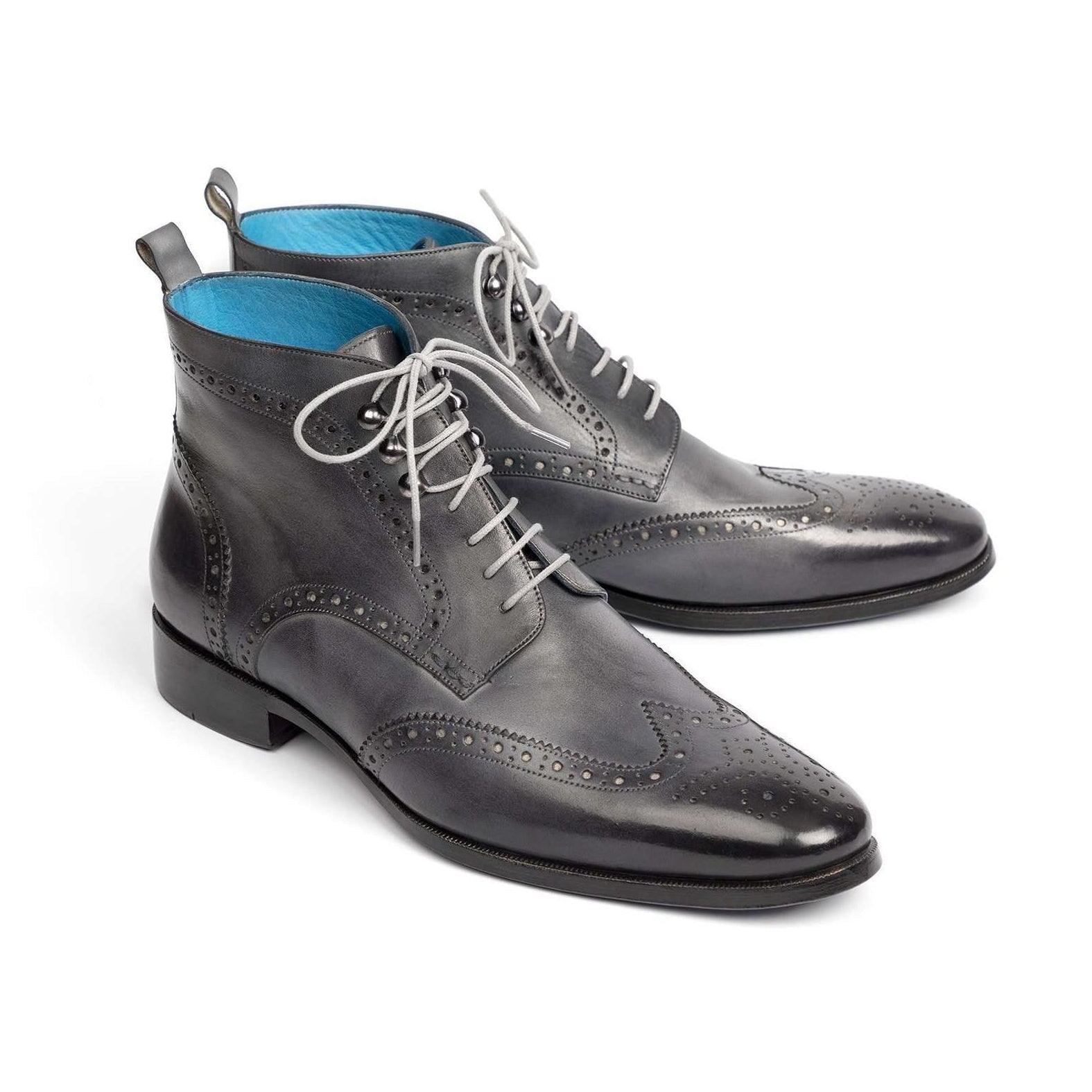 Paul Parkman Handmade Designer Shoes Wingtip Hand-Painted Gray Ankle Boots (PM5612)