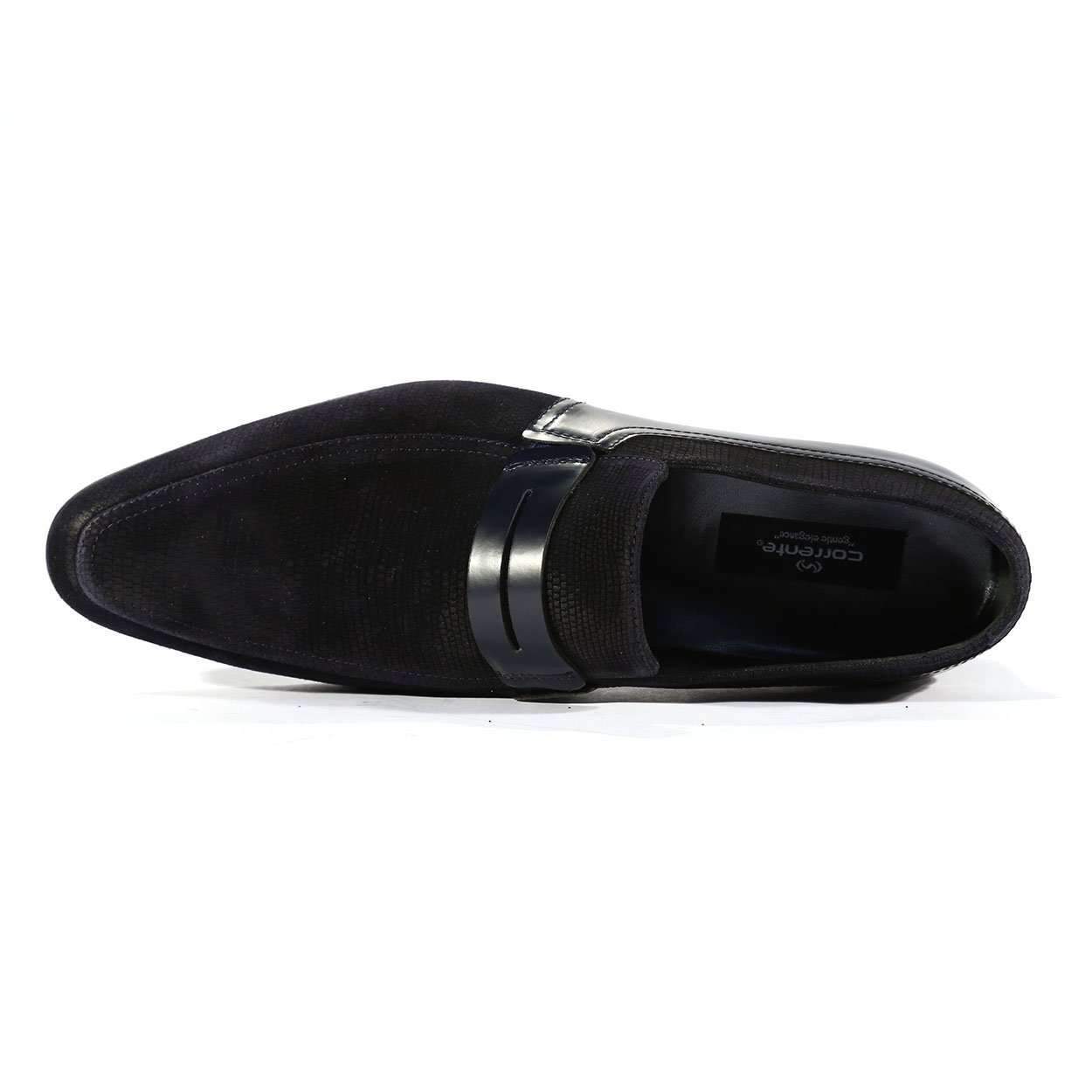 Corrente C143-4127 Men's Designer Shoes Navy Lizard Print / Suede / Calf-Skin Leather Loafers (CRT1014)