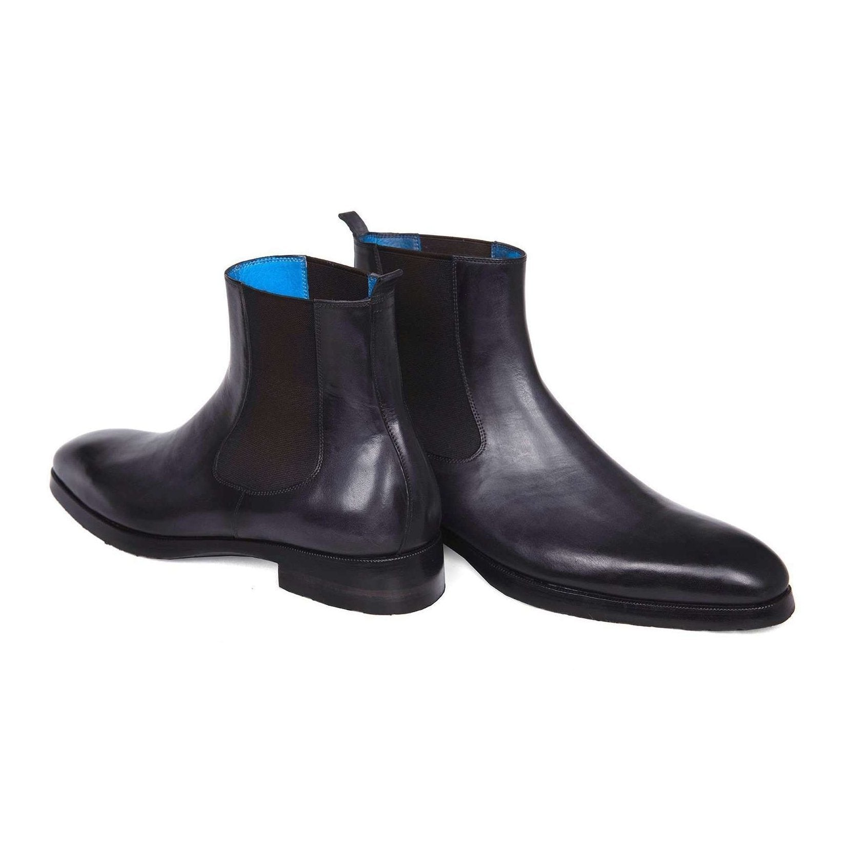 Paul Parkman Handmade Designer Shoes Black & Gray Chelsea Boots (PM5608)
