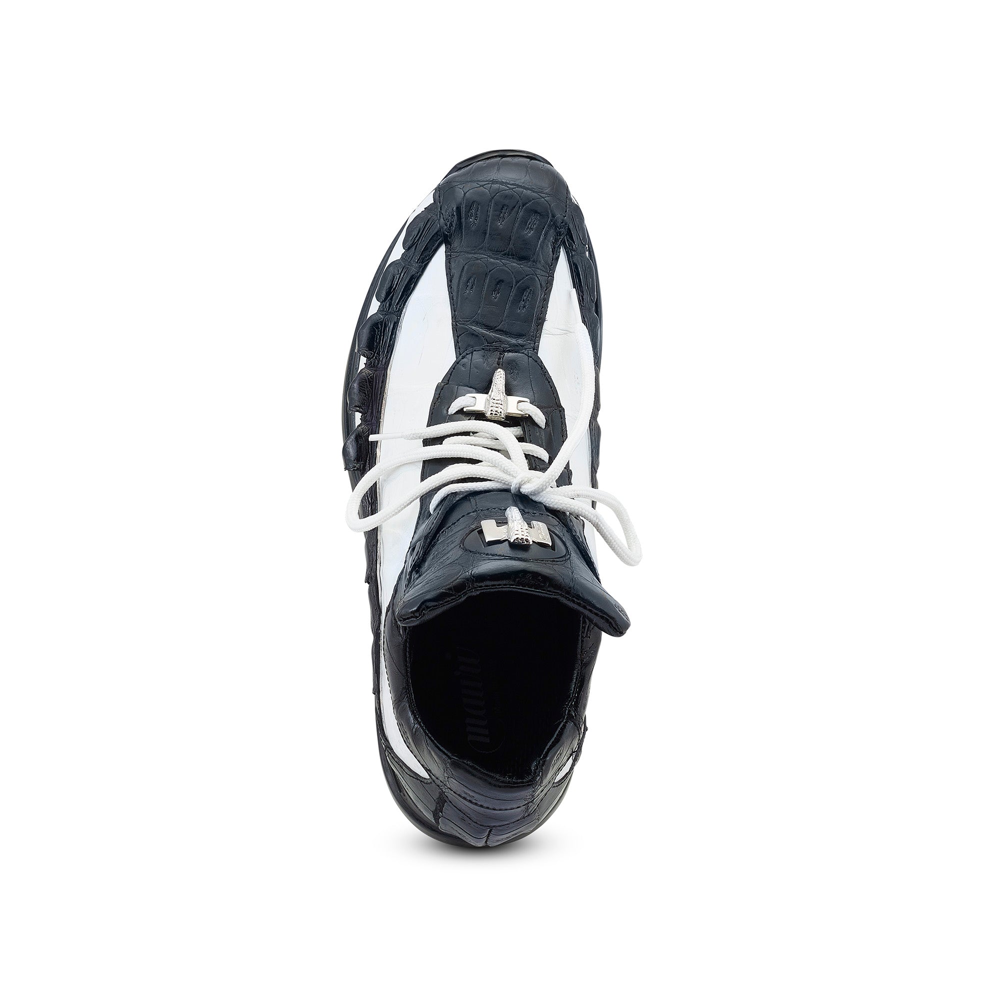 Mauri Crawler 8727/1 Men's Shoes Black & White Exotic Hornback / Crocodile Casual Sneakers (MA5543)
