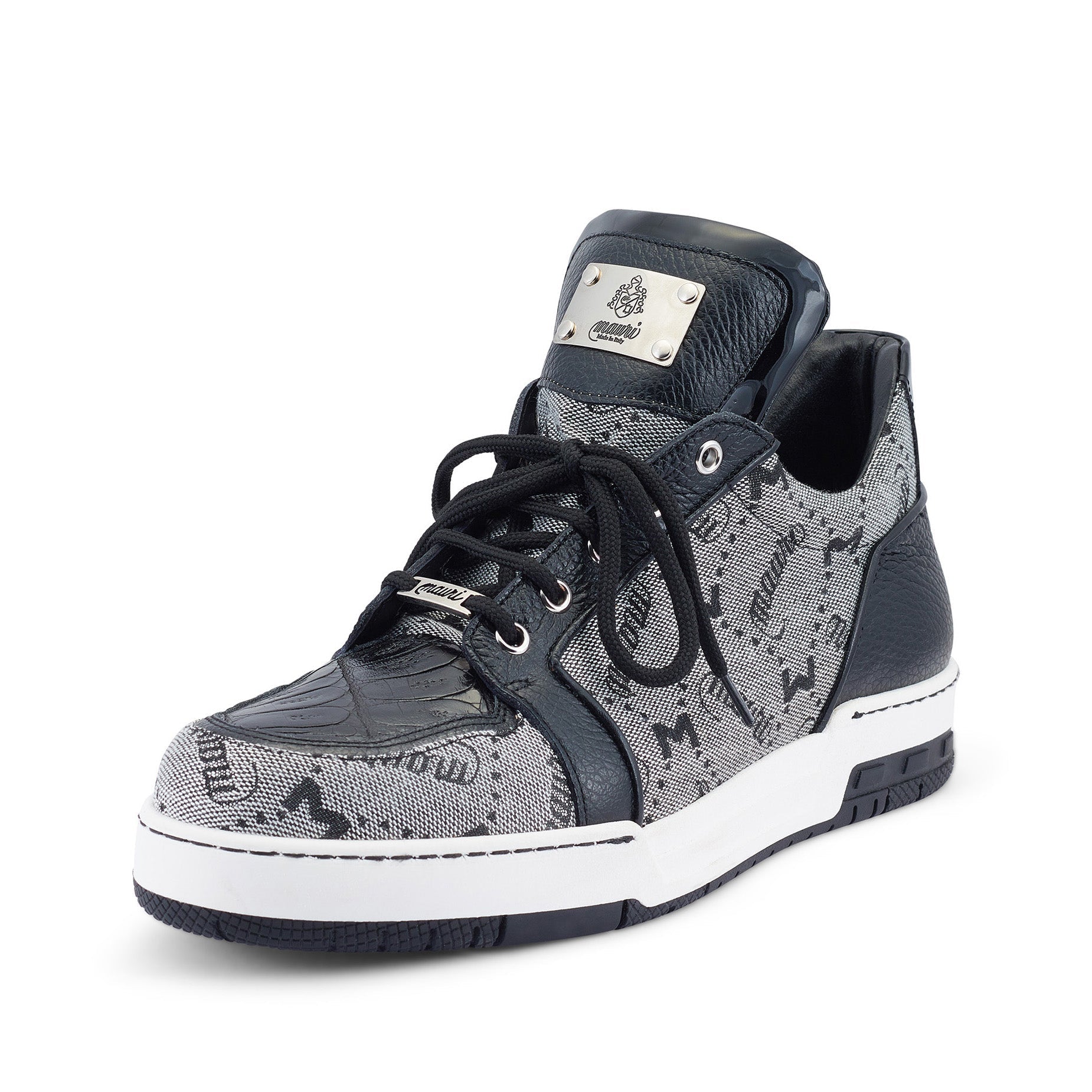 Mauri Supreme 8440/1 Men's Shoes Black & Gray Exotic Crocodile / Fabric / Calf-Skin Leather Casual Sneakers (MA5490)