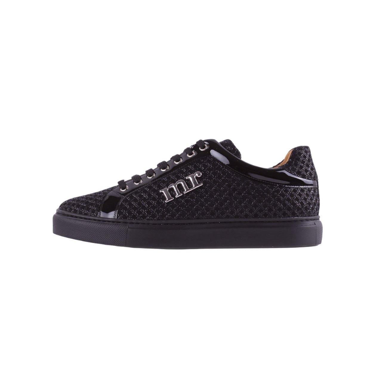 Mister 39596 Lerga Men's Shoes Black Netting Print Detail / Suede / Patent Leather Casual Sneakers (MIS1027)