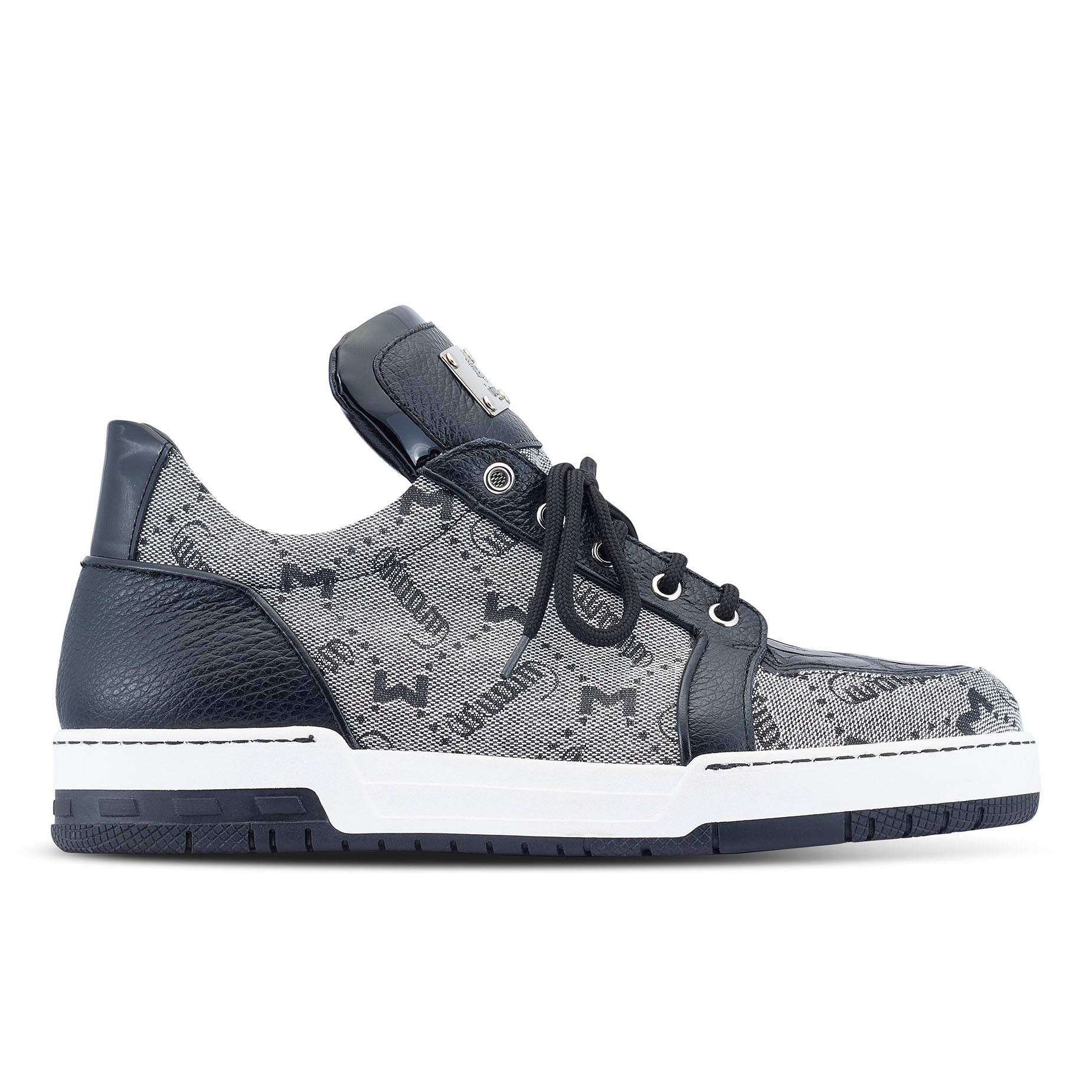 Mauri Supreme 8440/1 Men's Shoes Black & Gray Exotic Crocodile / Fabric / Calf-Skin Leather Casual Sneakers (MA5490)