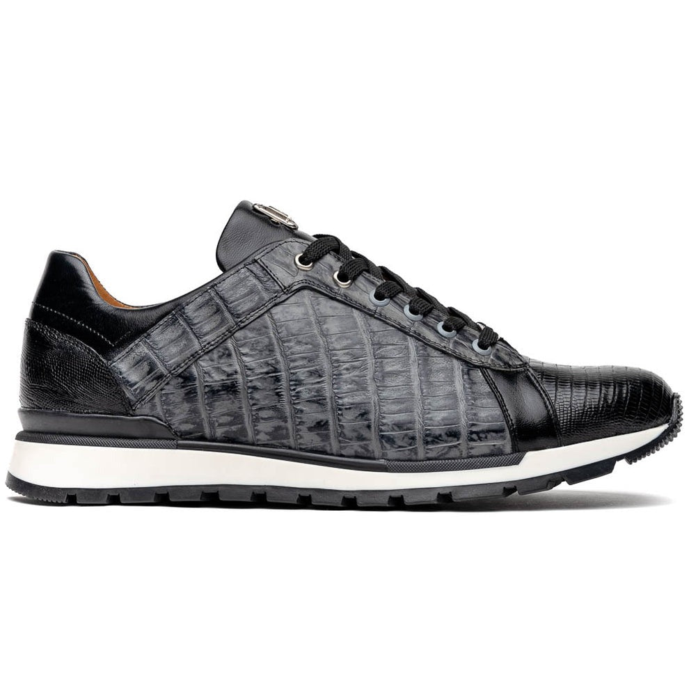 Marco Di Milano Portici Men's Shoes Wine & Black Exotic Lizard / Crocodile Casual Sneakers (MDM1016)