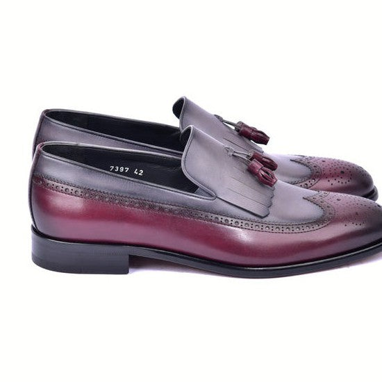 Corrente C00018-7397 Men's Shoes Burgundy & Gray Calf-Skin Leather Wingtip Kiltie tassels Loafers (CRT1493)