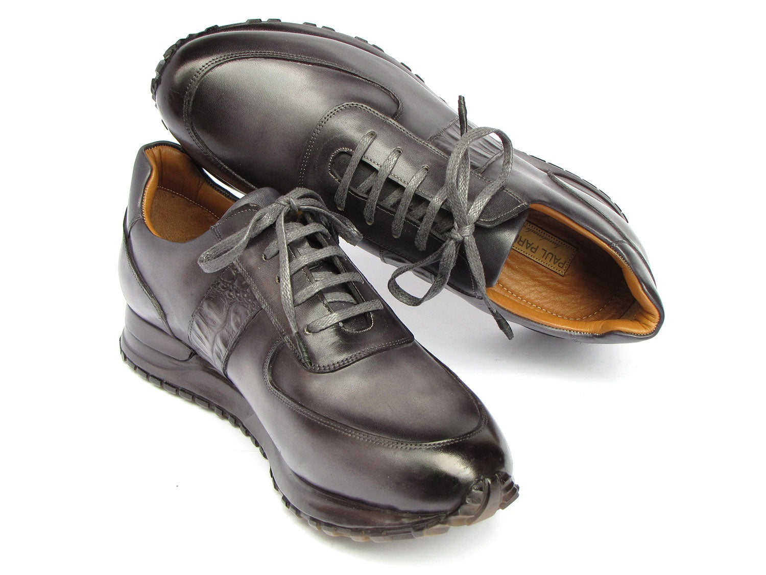 Paul Parkman LP207GRY Men's Shoes Gray & Black Patina Leather Sneakers (PM6432)
