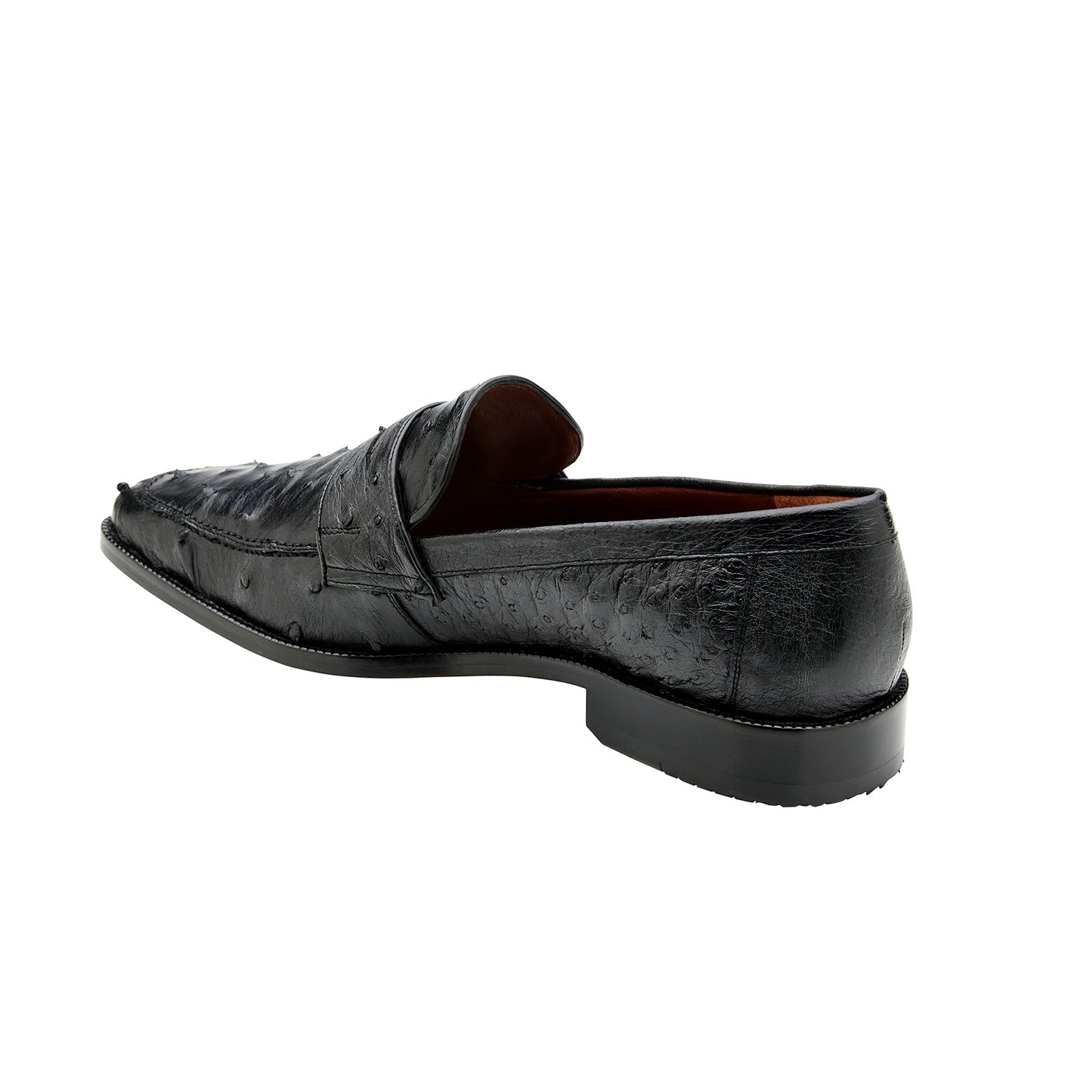 Belvedere Espada 02440 Men's Shoes Black Exotic Genuine Ostrich Split-Toe Penny Loafers (BV3153)