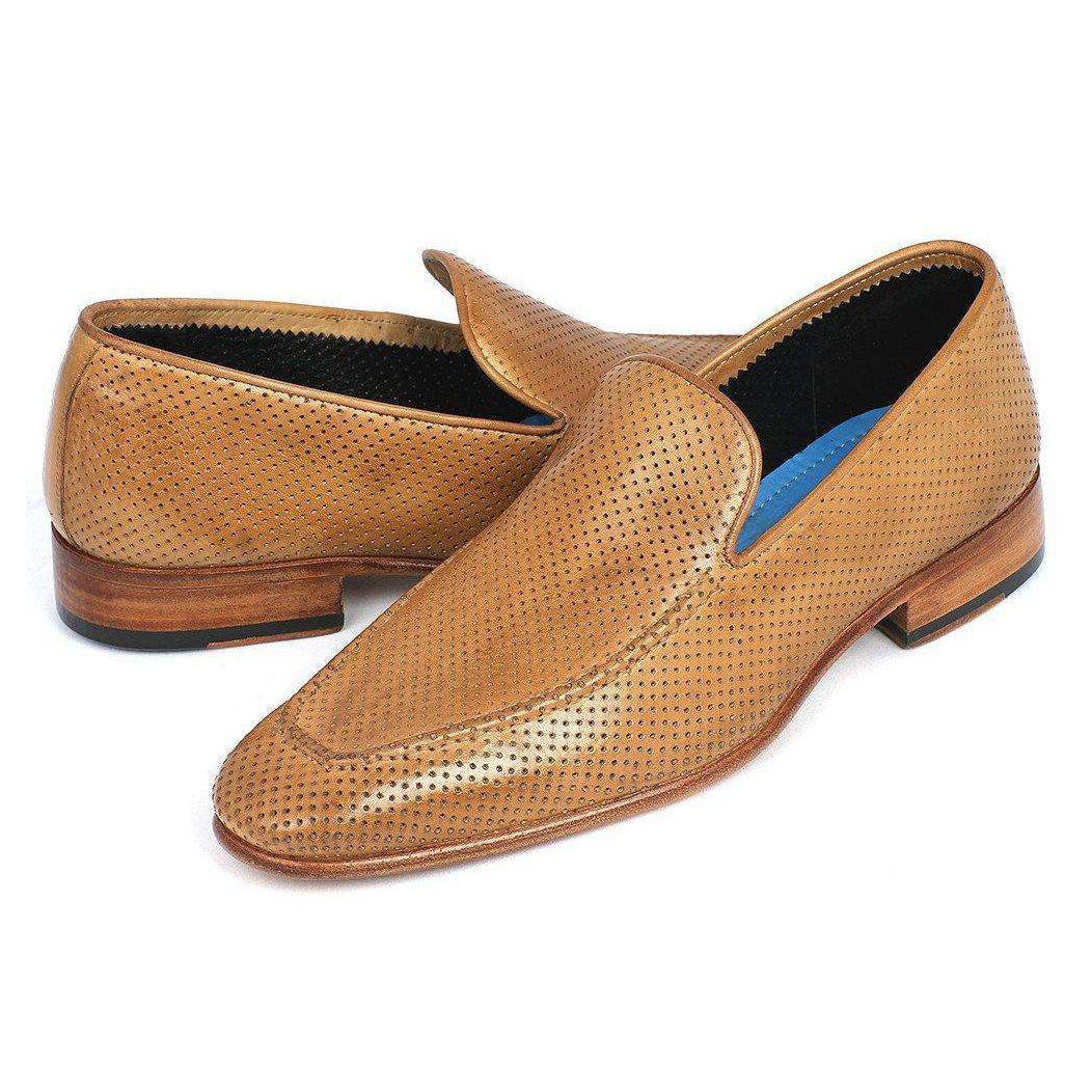 Paul Parkman Handmade Designer Shoes Perforated Leather Beige Loafers (PM5452)