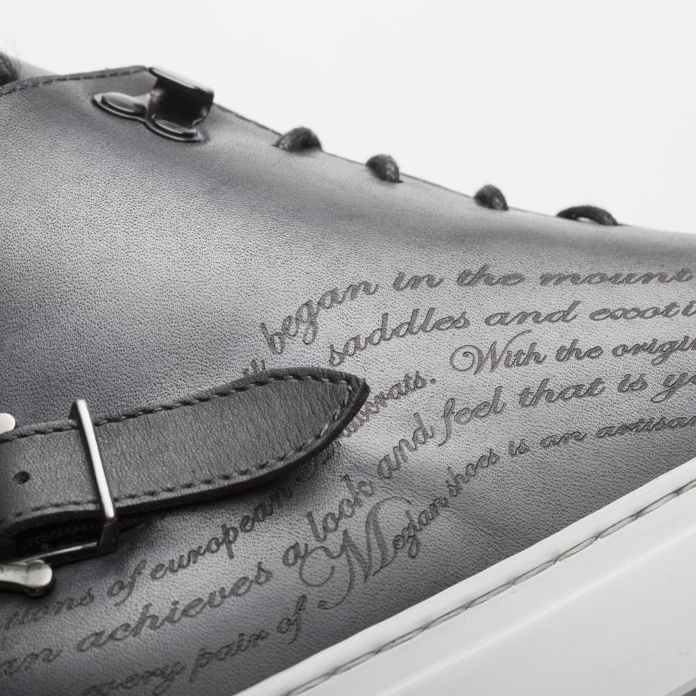 Mezlan A20044 Men's Shoes Gray Patina Leather Etched Hi-Top Sneakers (MZS3415)