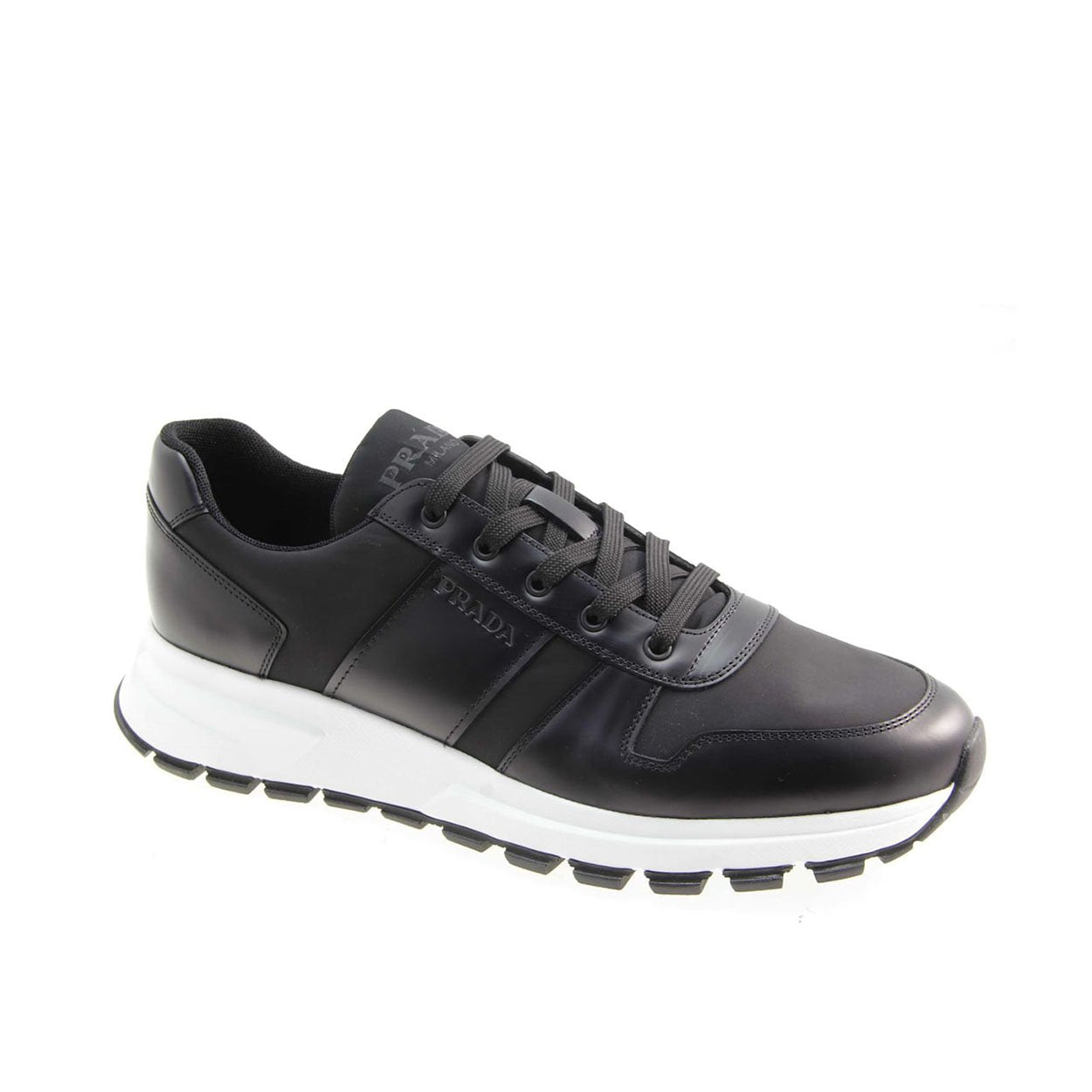 Prada 4E3463-3KYU Men's Shoes Black Fabric / Calf-Skin Leather Casual Sneakers (PRM1018)