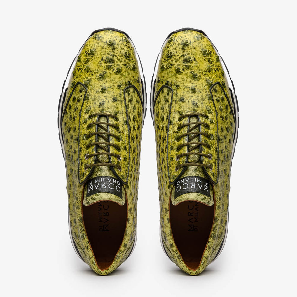 Marco Di Milano Scanno Men's Shoes Antique Green Exotic Ostich Casual Sneakers (MDM1055)