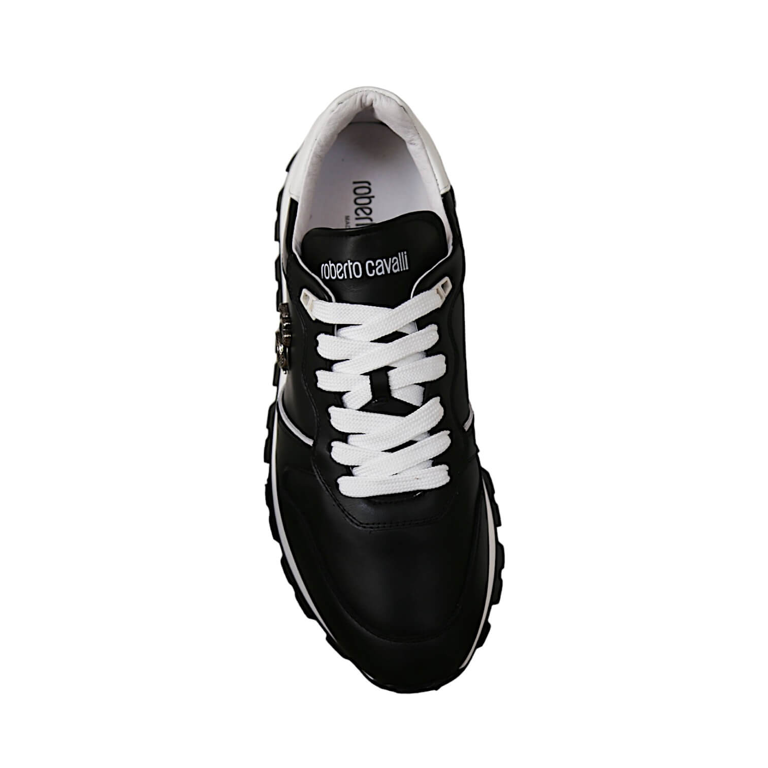 Roberto Cavalli 22541-A Men's Shoes Black Calf-Skin Leather Casual Sneakers (RC1003)