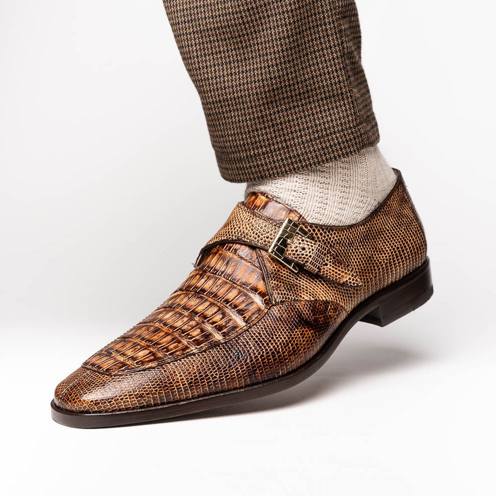 Marco Di Milano Toluca Men's Shoes Exotic Lizard / Crocodile Single Monk-Strap Loafers (MDM1126)