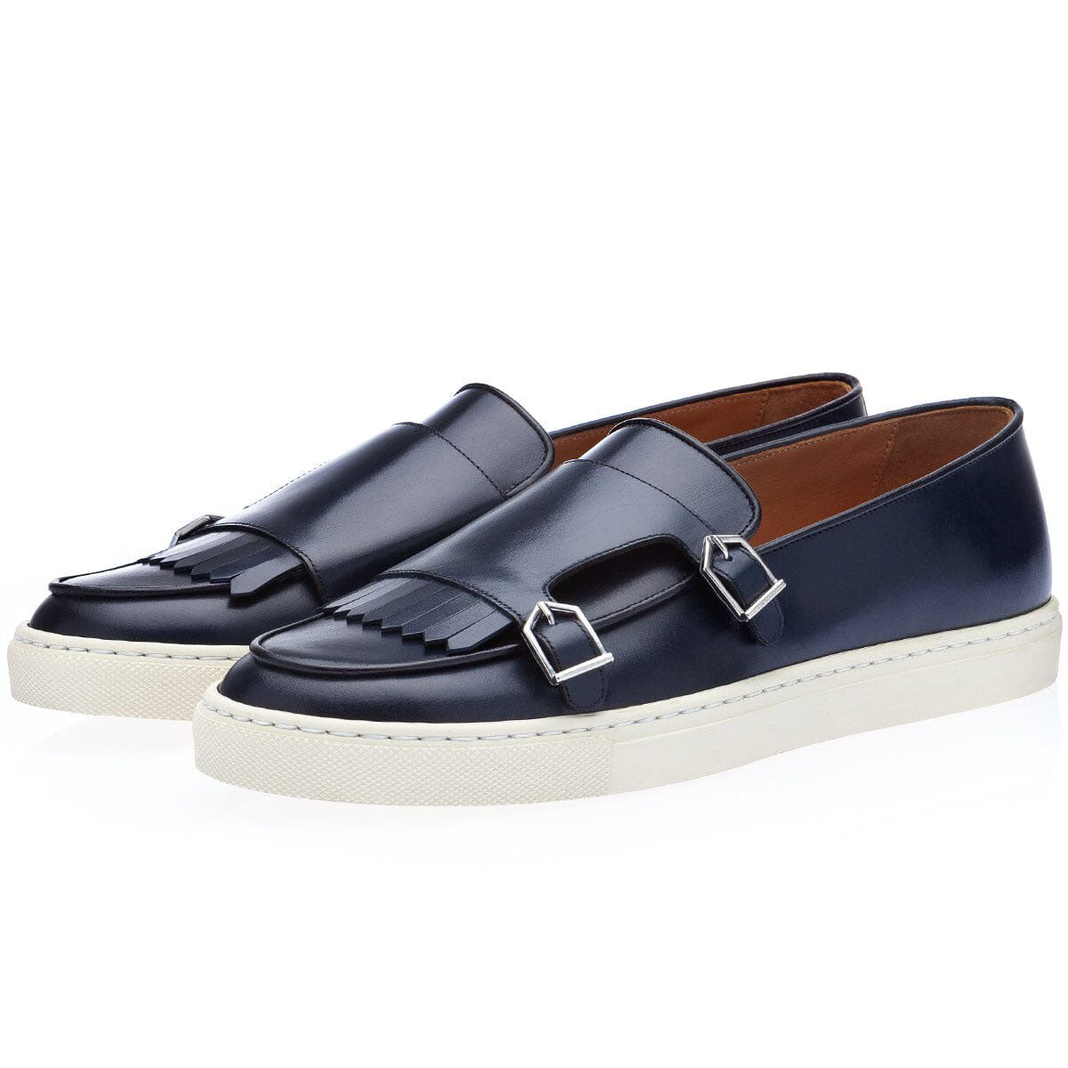SUPERGLAMOUROUS TANGERINE 7.1 Men's Shoes Navy Nappa Leather Double Monk Skate Sneakers (SPGM1296)