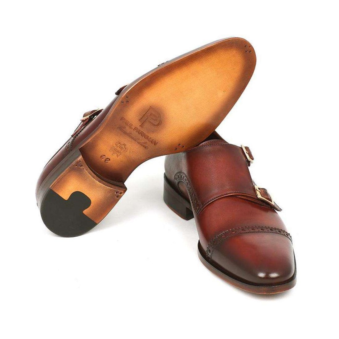 Paul Parkman Handmade Designer Shoes Men's Handmade Designer Shoes Cap-toe Double Monkstraps Camel Light Brown Loafers (PM5219)