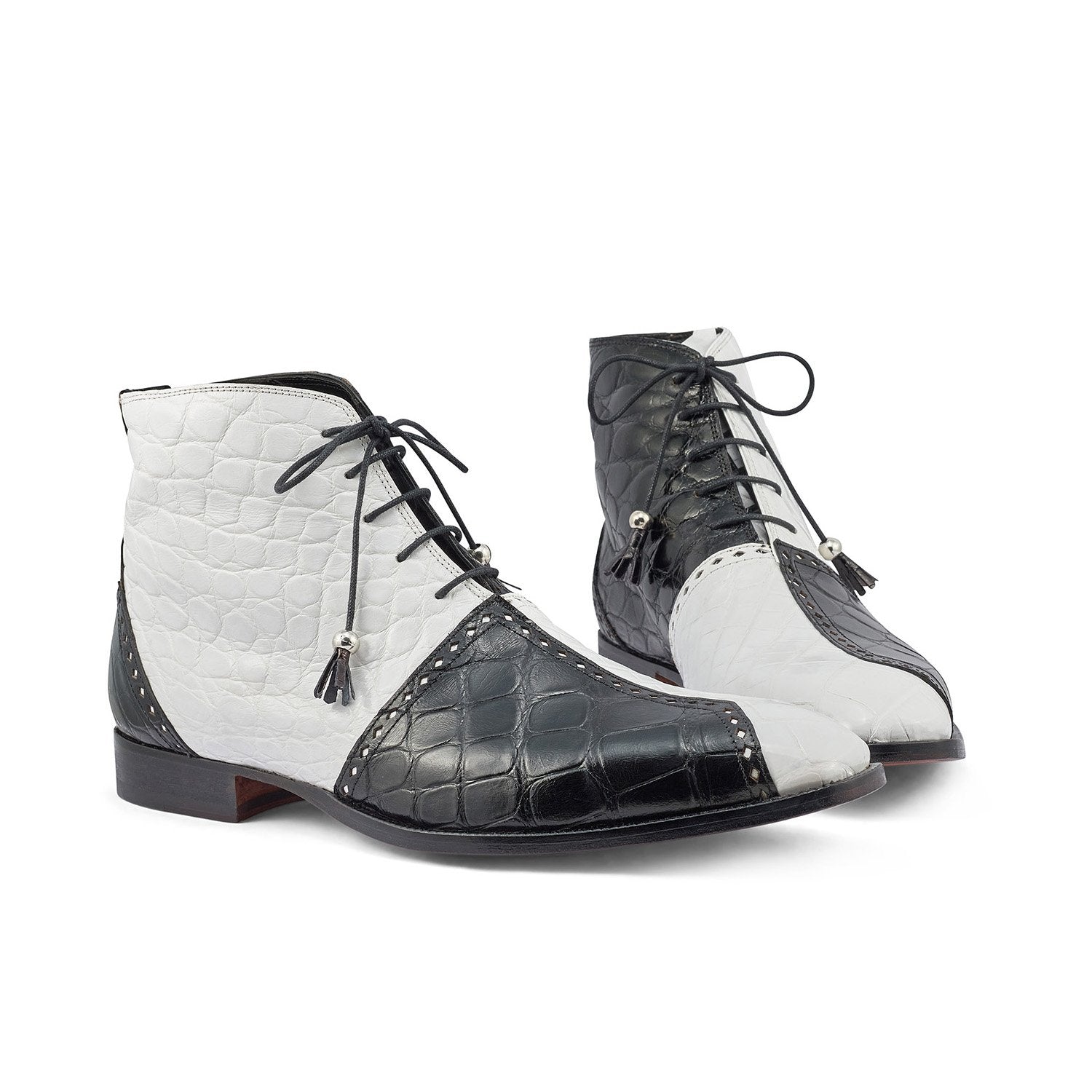 Mauri 3095 Othello Men's Shoes Black & White Exotic Alligator Boots (MA5397)