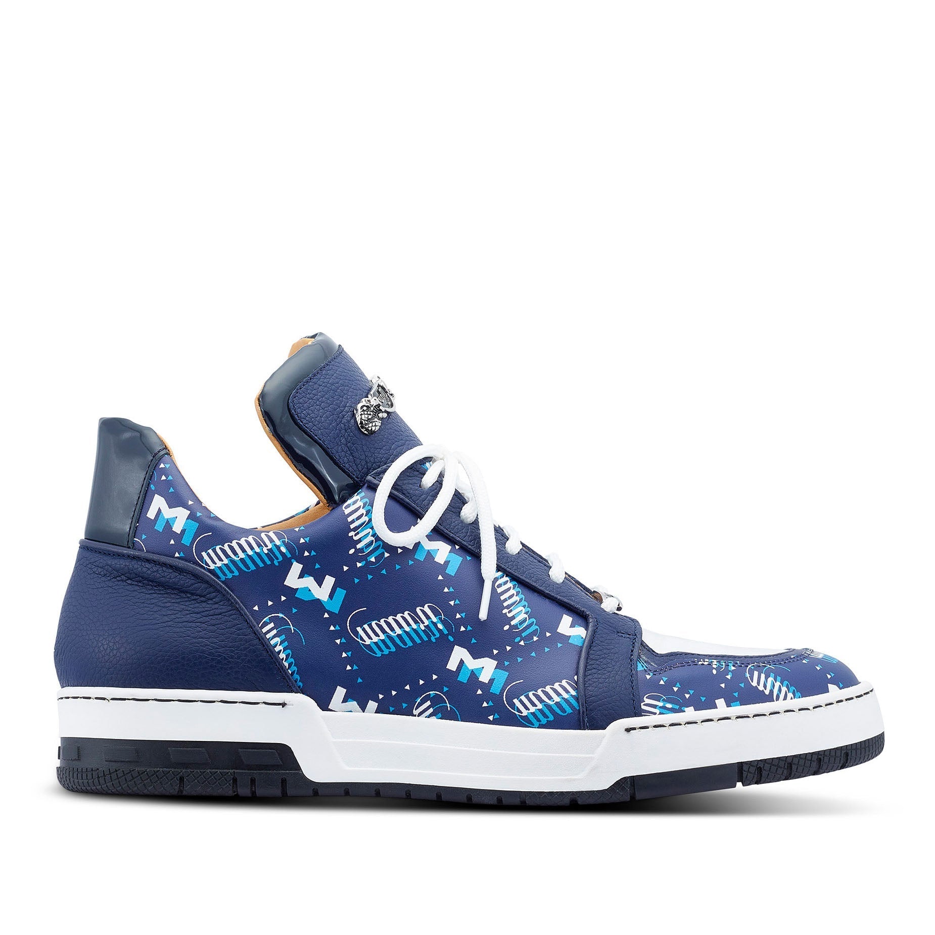 Mauri 8440 Crown Men's Shoes Blue & White Exotic Crocodile / Nappa / Patent Leather Casual Sneakers (MA5449)