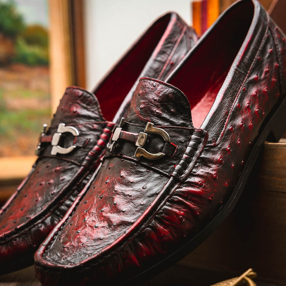 Marco Di Milano Ferrioni Men's Shoes Exotic Ostrich Horsebit Moccasin loafers (MDM1171)